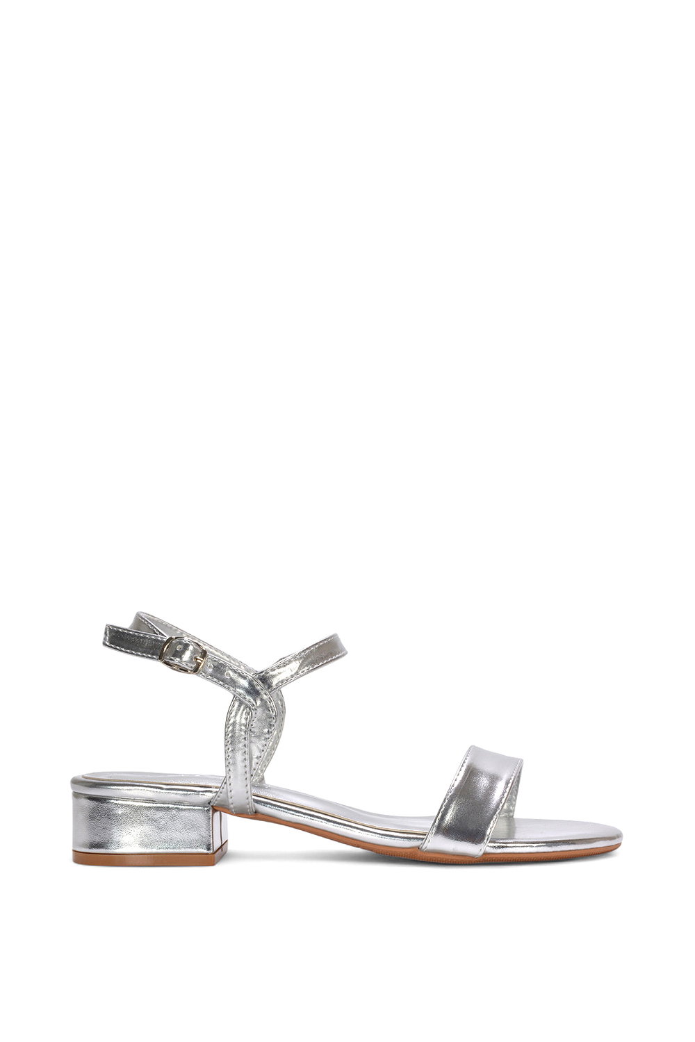 Silver XY LONDON Silver 'Moana' Strappy Low Block Heels With Ankle Strap, Image 1 of 5