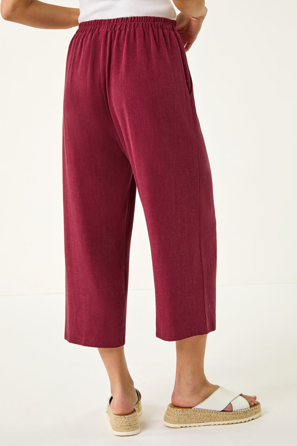 Wine Petite Linen Blend Cropped Trouser, Image 4 of 5