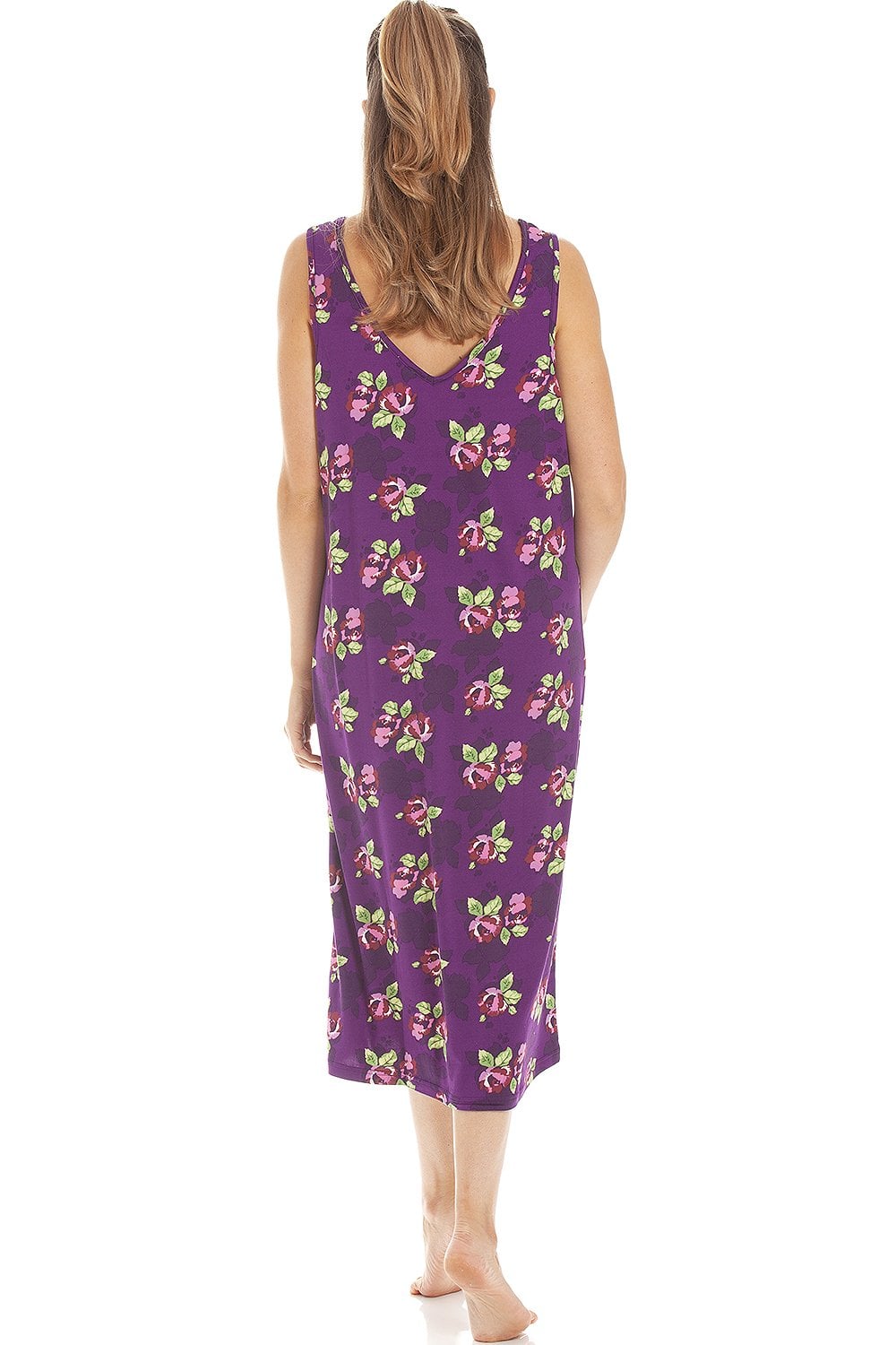 Purple Camille Lingerie Purple Floral Print Spandex Knee Length Chemise, Image 4 of 5