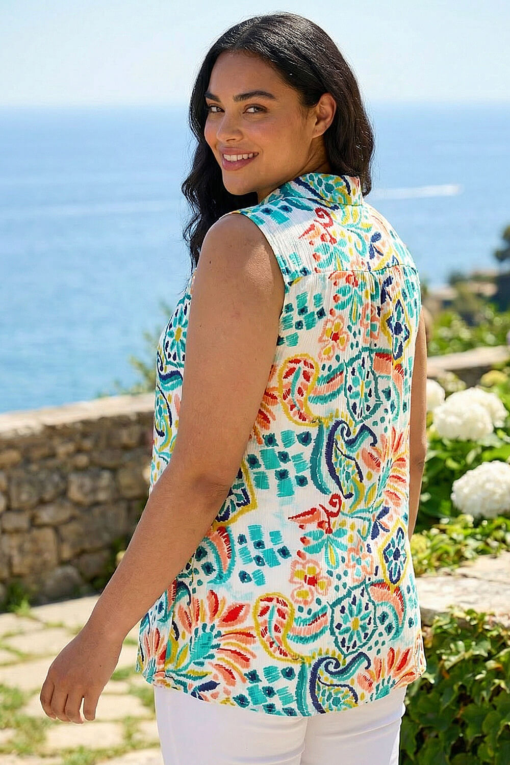 Blue Curve Abstract Print Shirt, Image 4 of 4