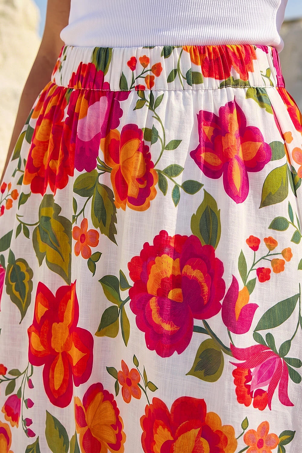 ORANGE Dusk Floral Print A-Line Midi Skirt, Image 5 of 5