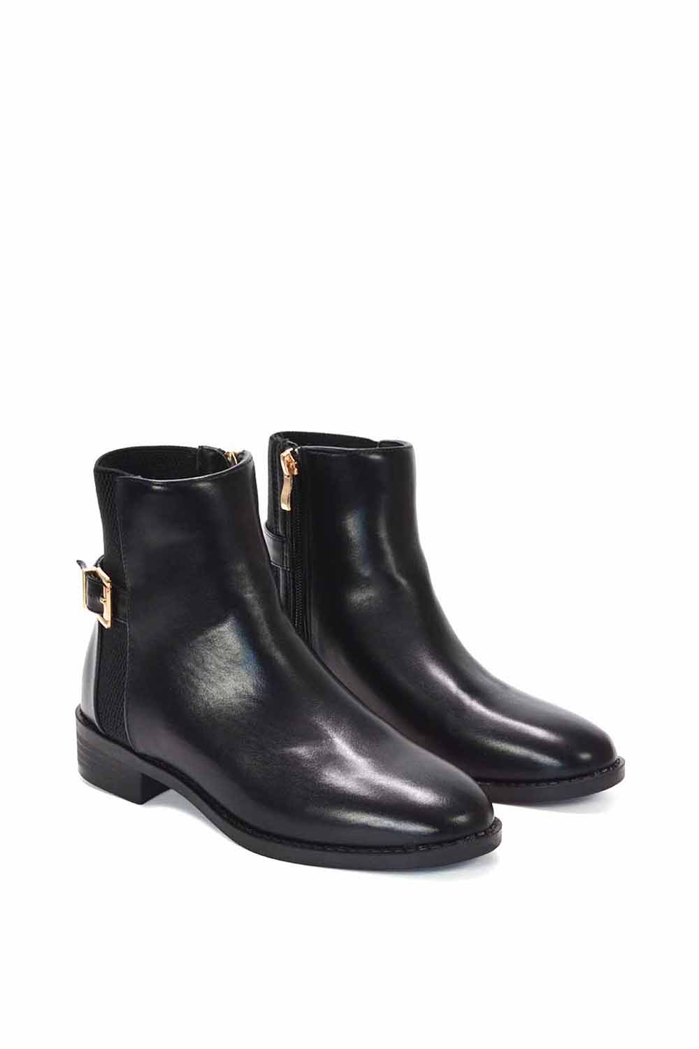 Black XY LONDON Black 'Ailany' Chelsea Ankle Boots Elasticated Buckle Detail, Image 5 of 6