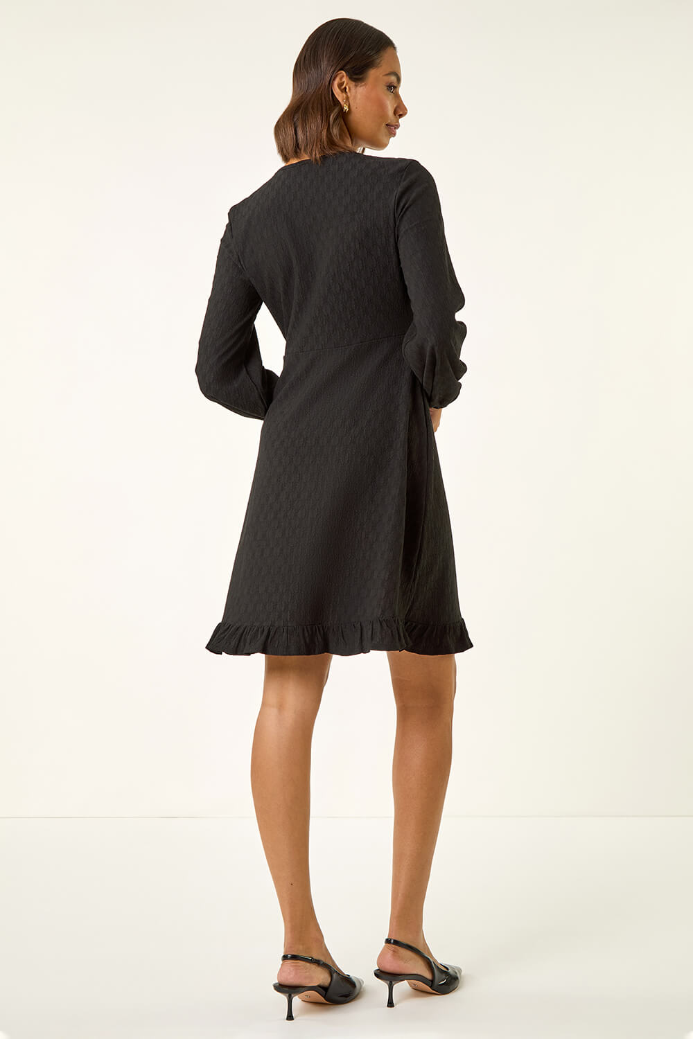 Black Textured Spot Keyhole Dress, Image 4 of 5