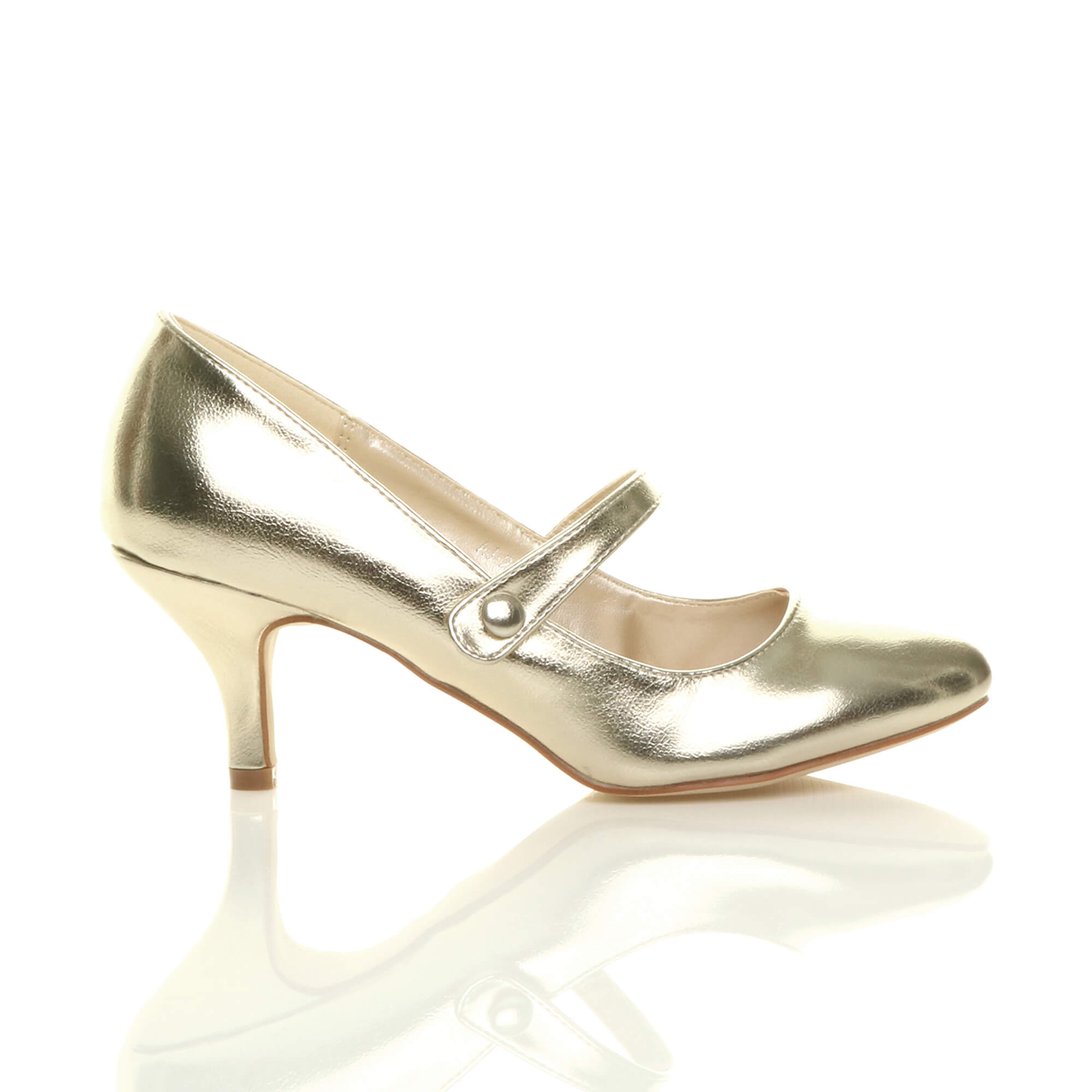 Gold AJVANI Gold Mid Heel Mary Jane Court Shoes, Image 2 of 6