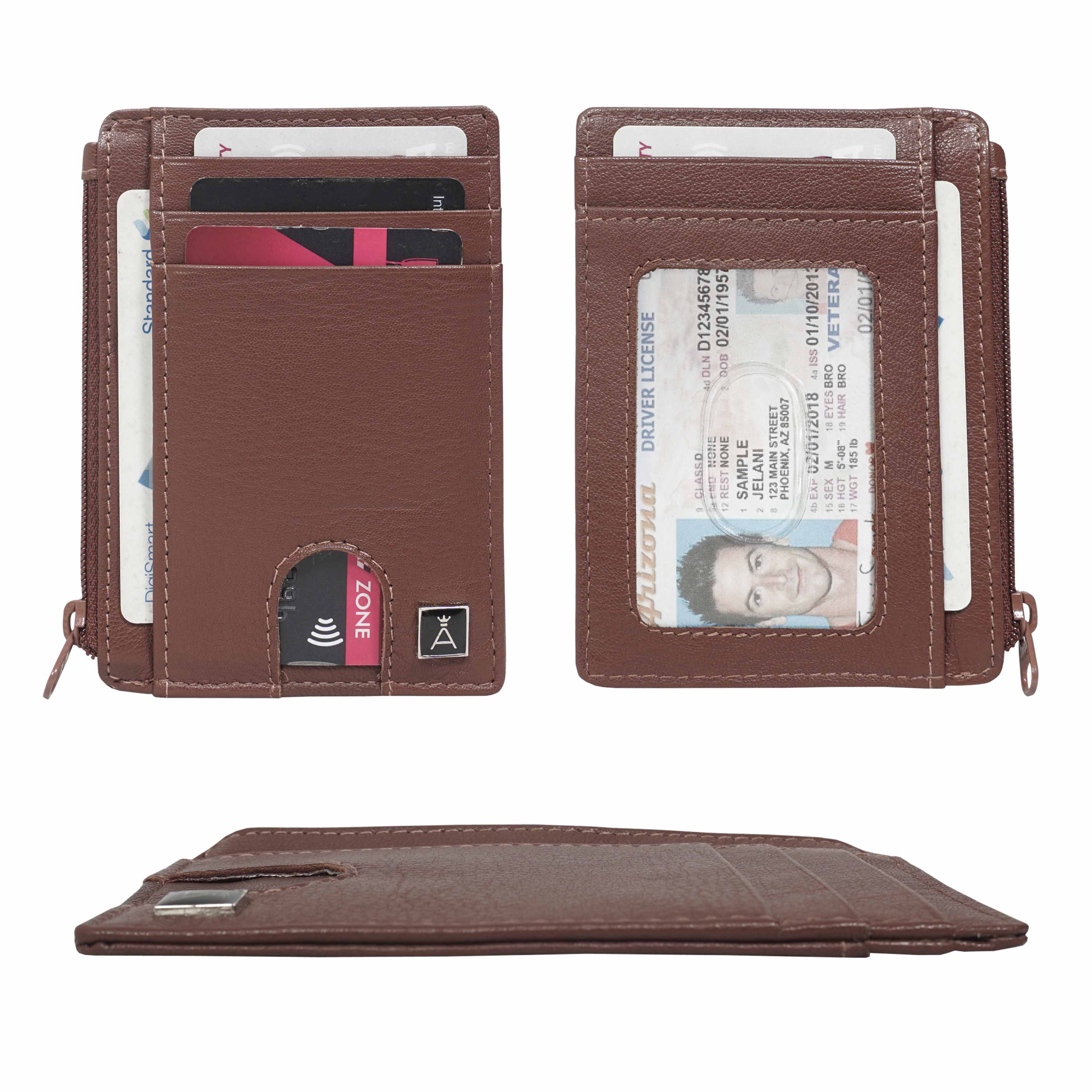 Brown 'LYNN' Real Leather Slim Credit Cardholder Case, Image 4 of 5