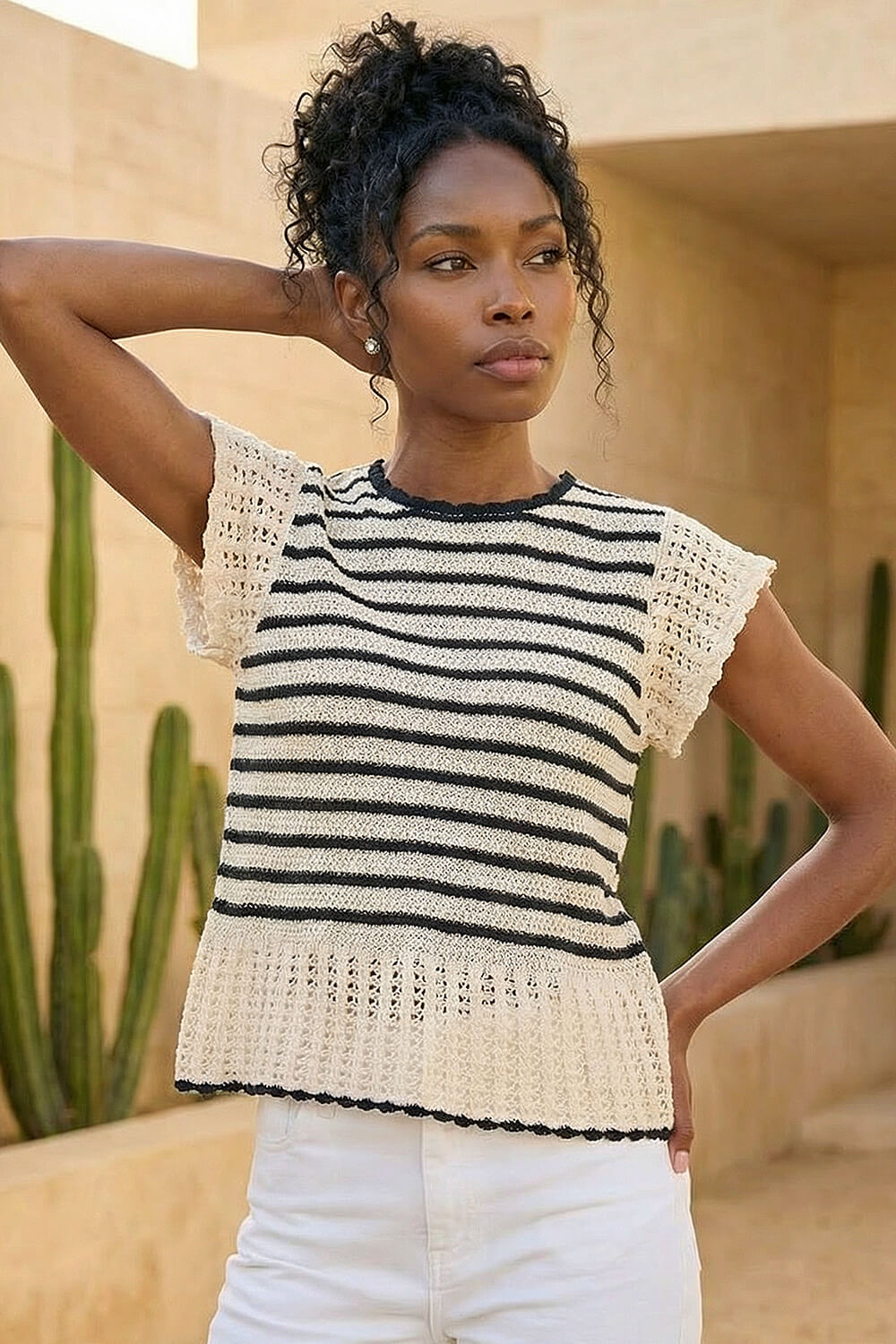 Ivory Stripe Knitted Top, Image 3 of 4