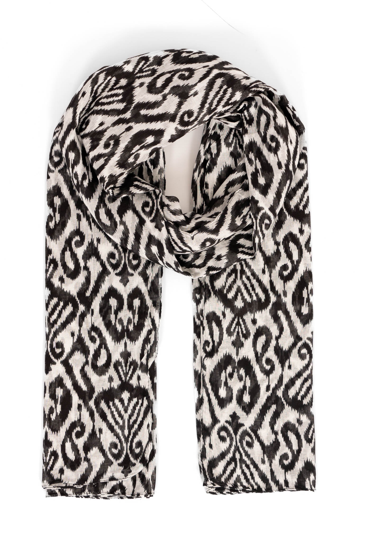 Black Sarta Black Damask Lightweight Cotton Scarf, Image 1 of 4