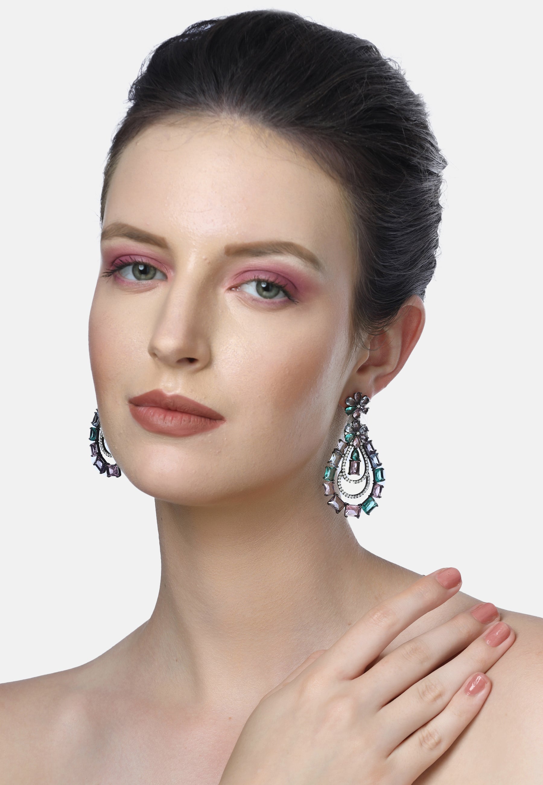 Dark Green Diva Luxury Pendant Earrings, Image 4 of 5