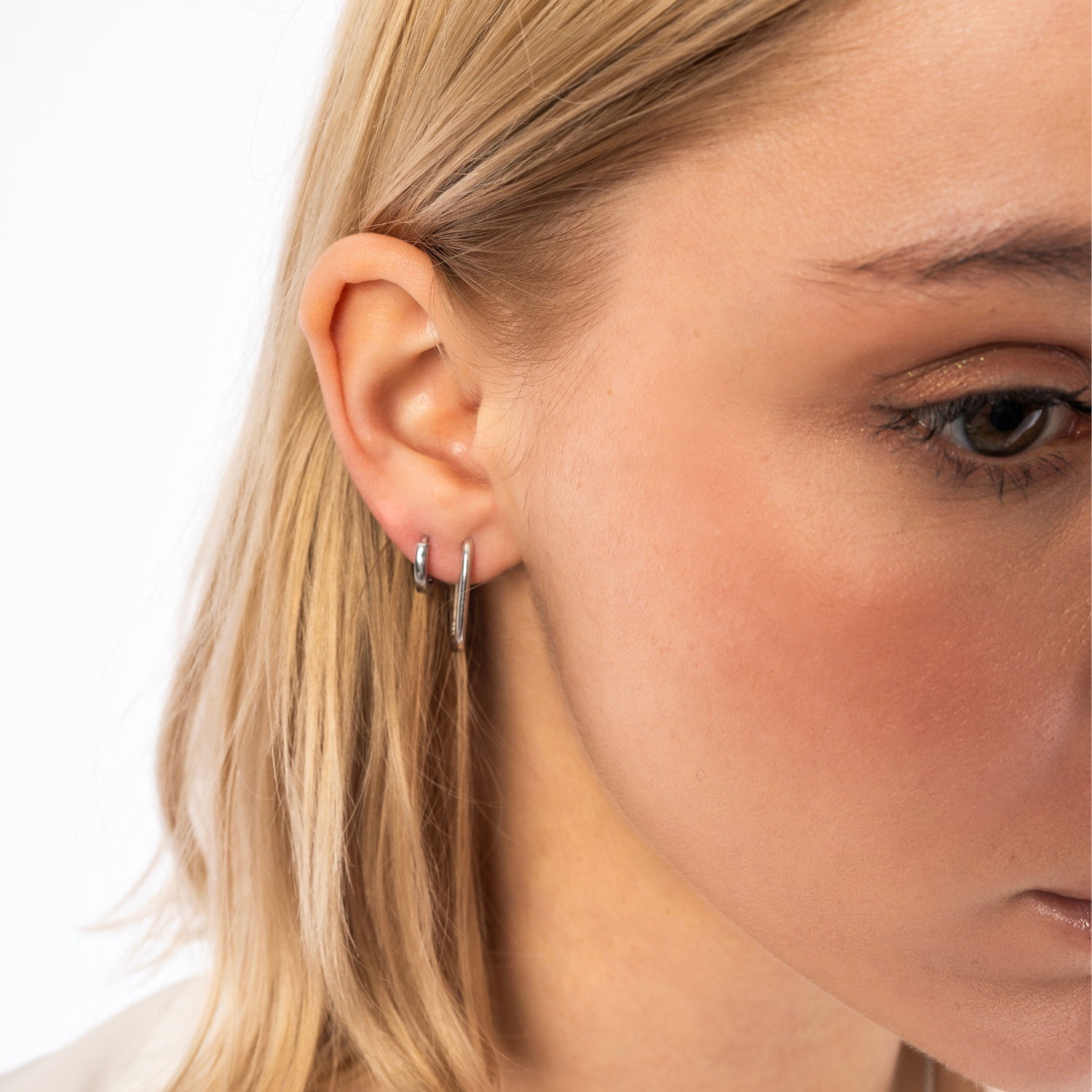 Silver Edgy Geometric Sterling Silver Hoop Earrings, Image 5 of 5