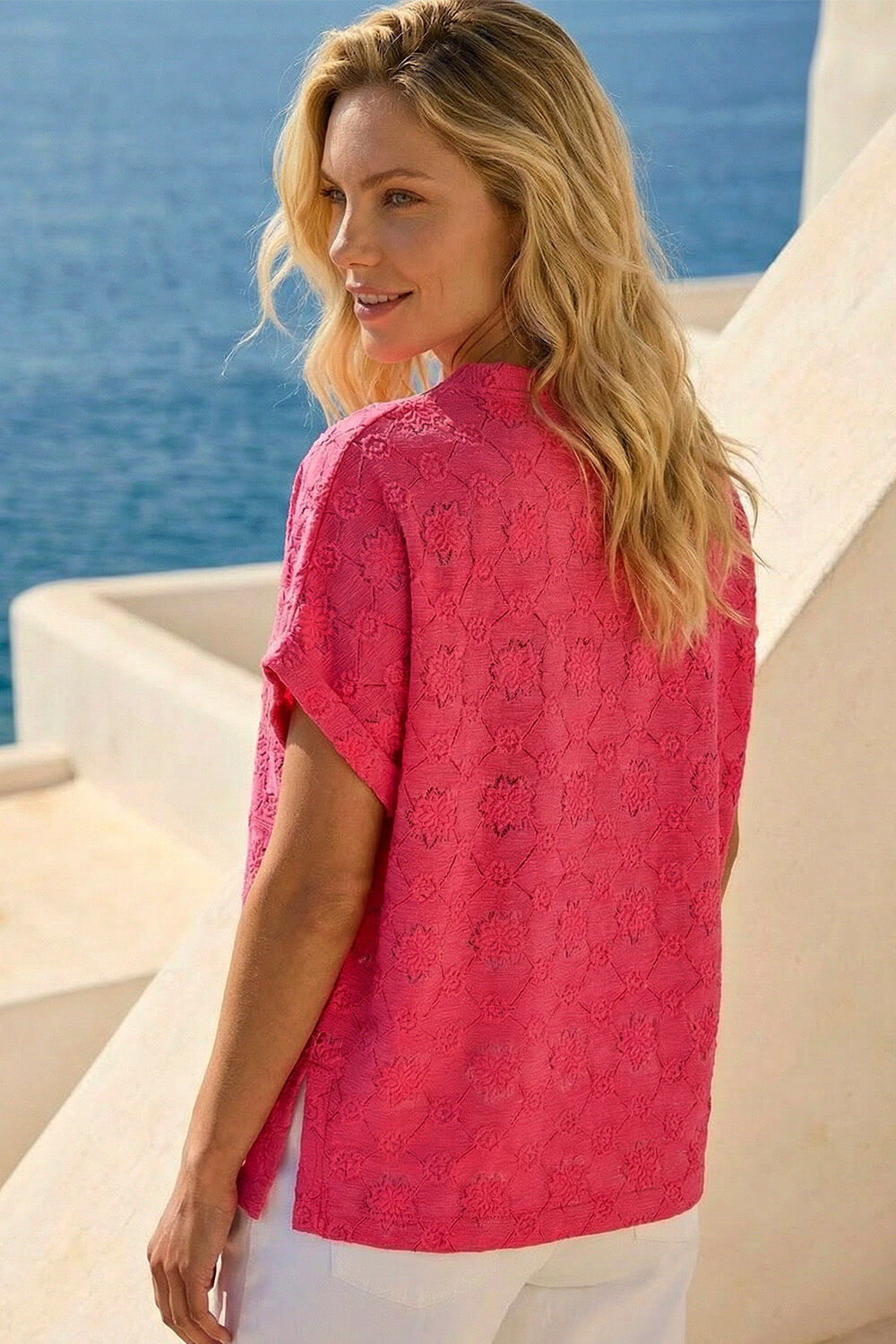 Fuchsia Textured Boxy Tee, Image 4 of 4