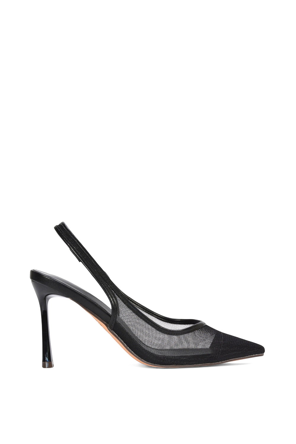 Black 'Caroline' Pointed Toe Mesh Slingback Court Shoe Heels