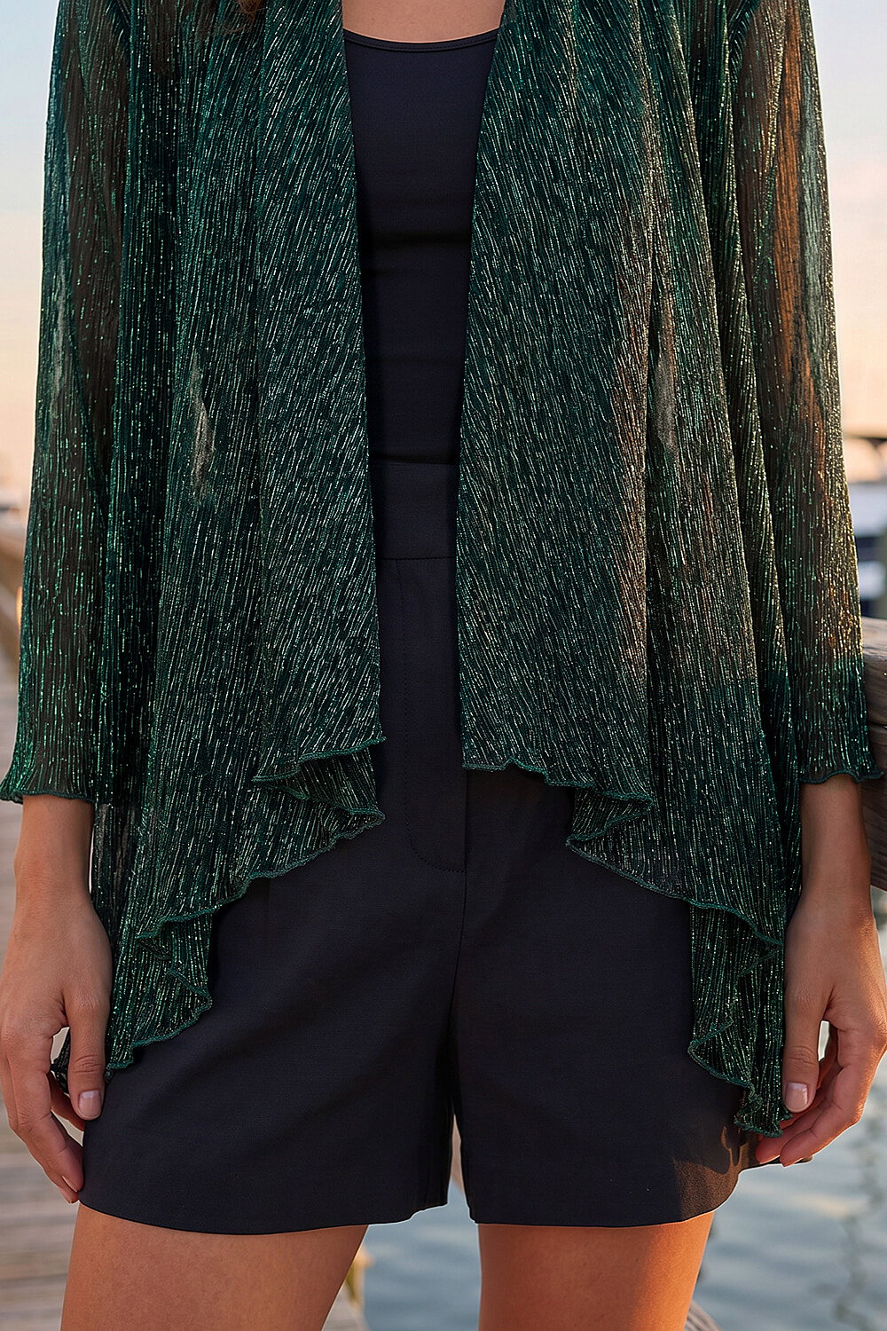 Green Plisse Print Metallic Foil Kimono, Image 5 of 4