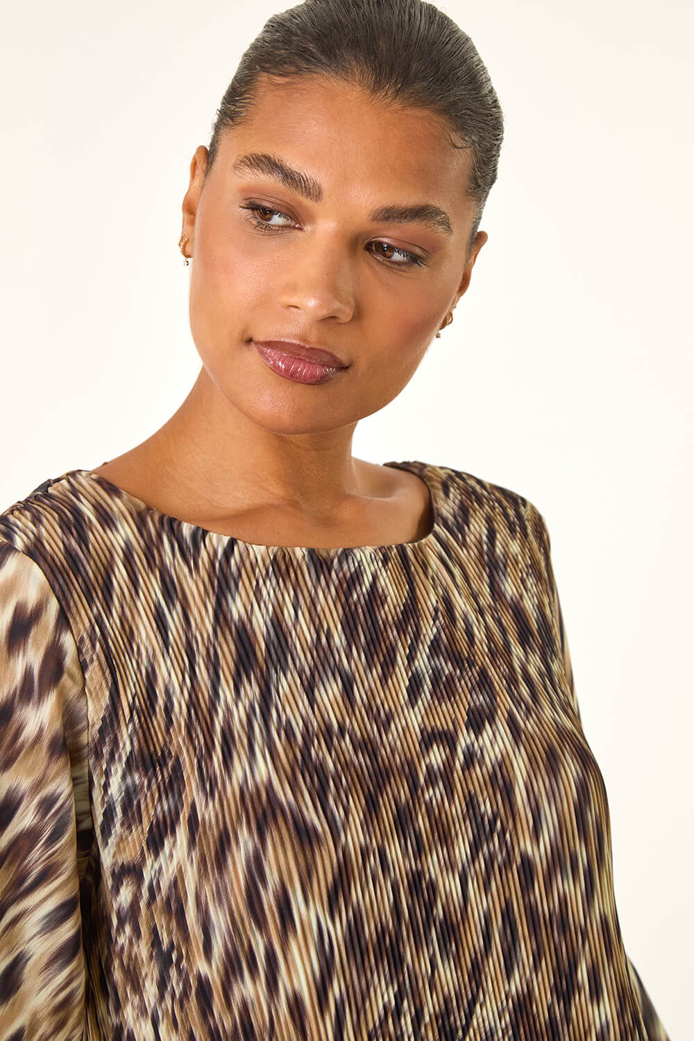Brown Animal Print Pleated Top, Image 5 of 5
