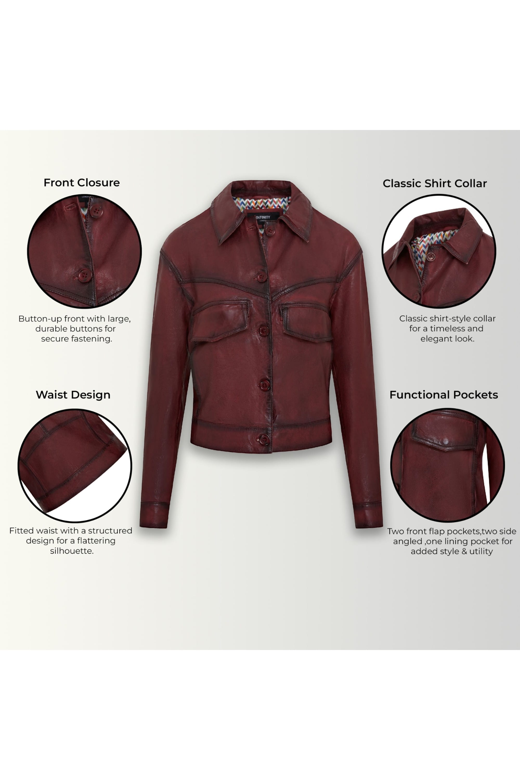 Red Retro Biker Leather Jacket - Kopervik, Image 3 of 6