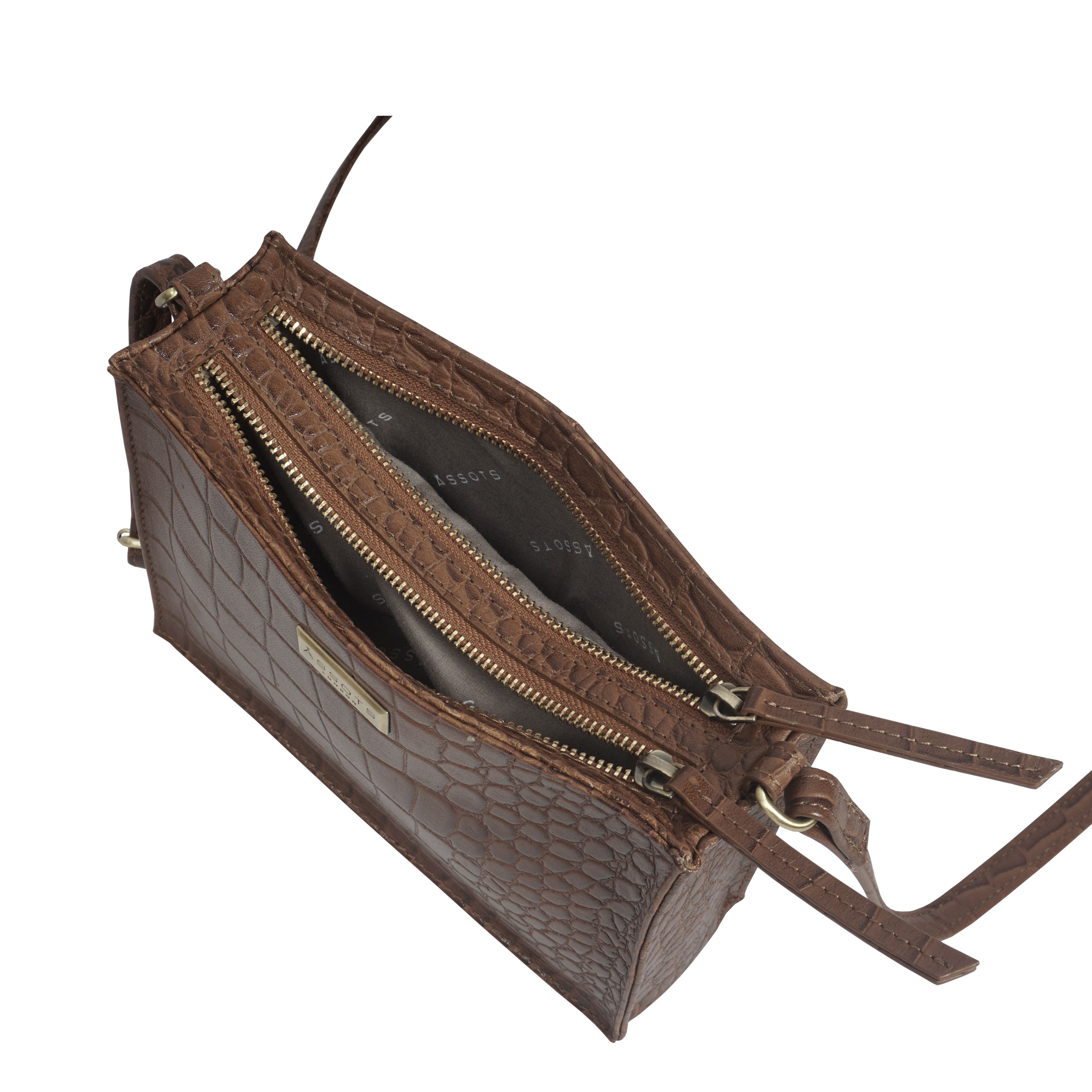 Tan 'SUSAN' Croc Real Leather Rectangle Box Crossbody Bag, Image 4 of 5