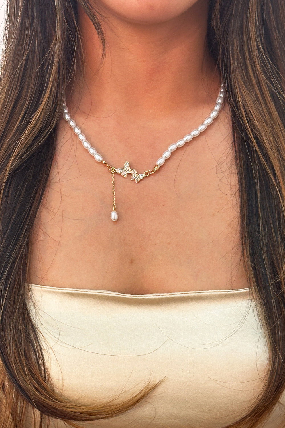 White Butterfly Pearl Chain Necklace - Gift Boxed, Image 4 of 4
