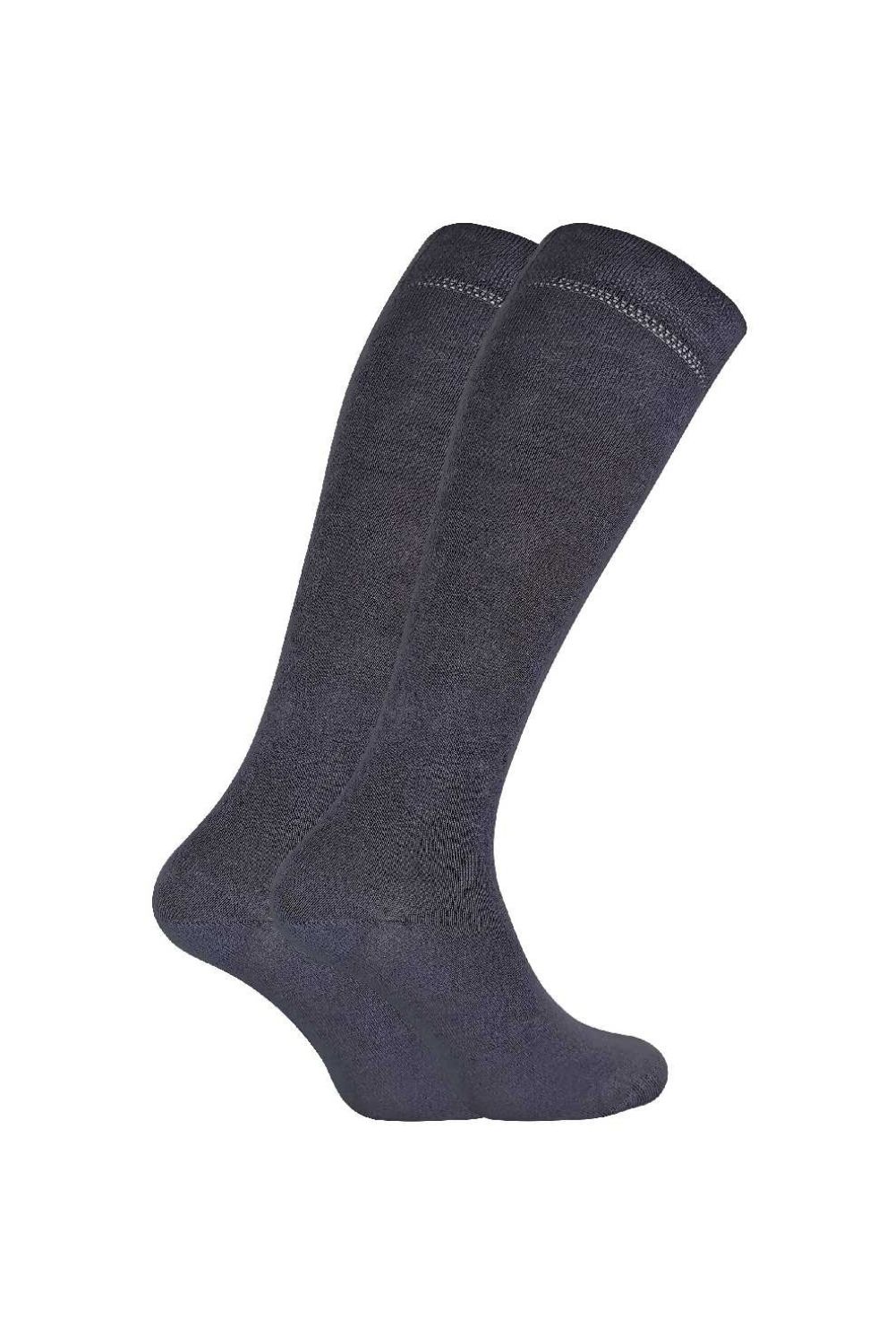 Grey 2 Pack Ladies Extra Long Patterned Knee High Bamboo Socks, Image 1 of 5