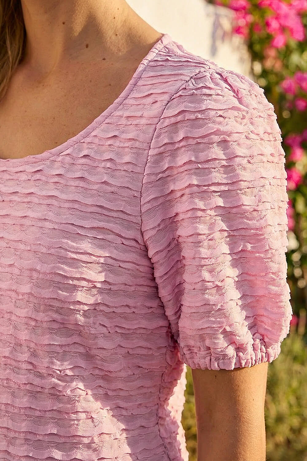 Pink Textured Jersey Stretch Top, Image 5 of 4