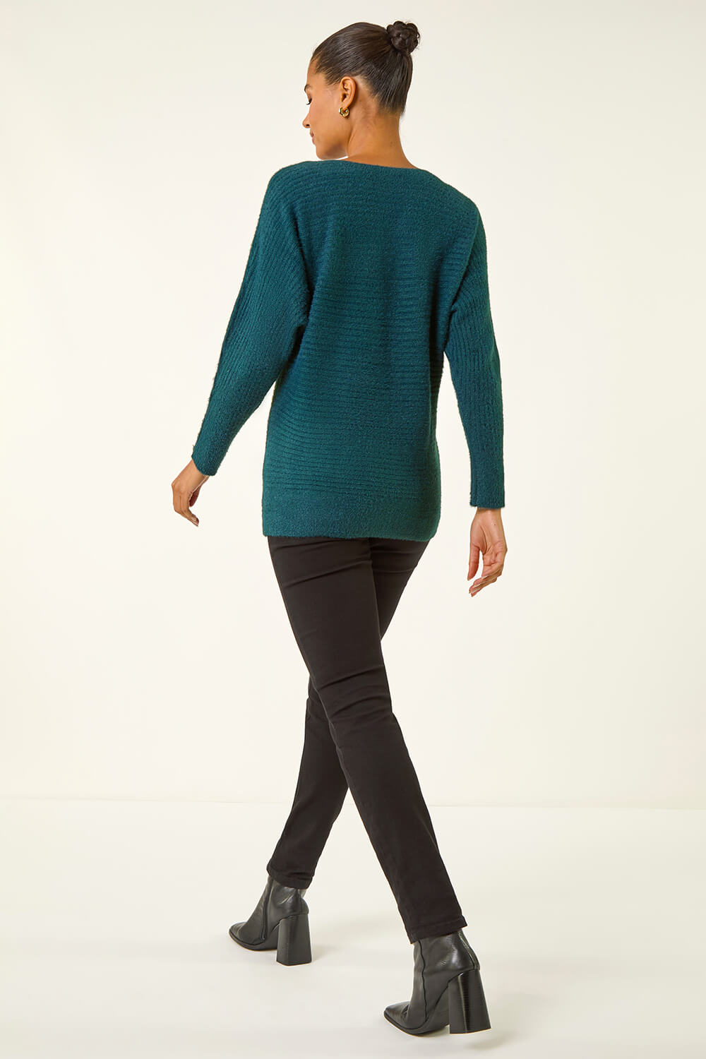 Green Button Sleeve Fluffy Longline Jumper , Image 4 of 5