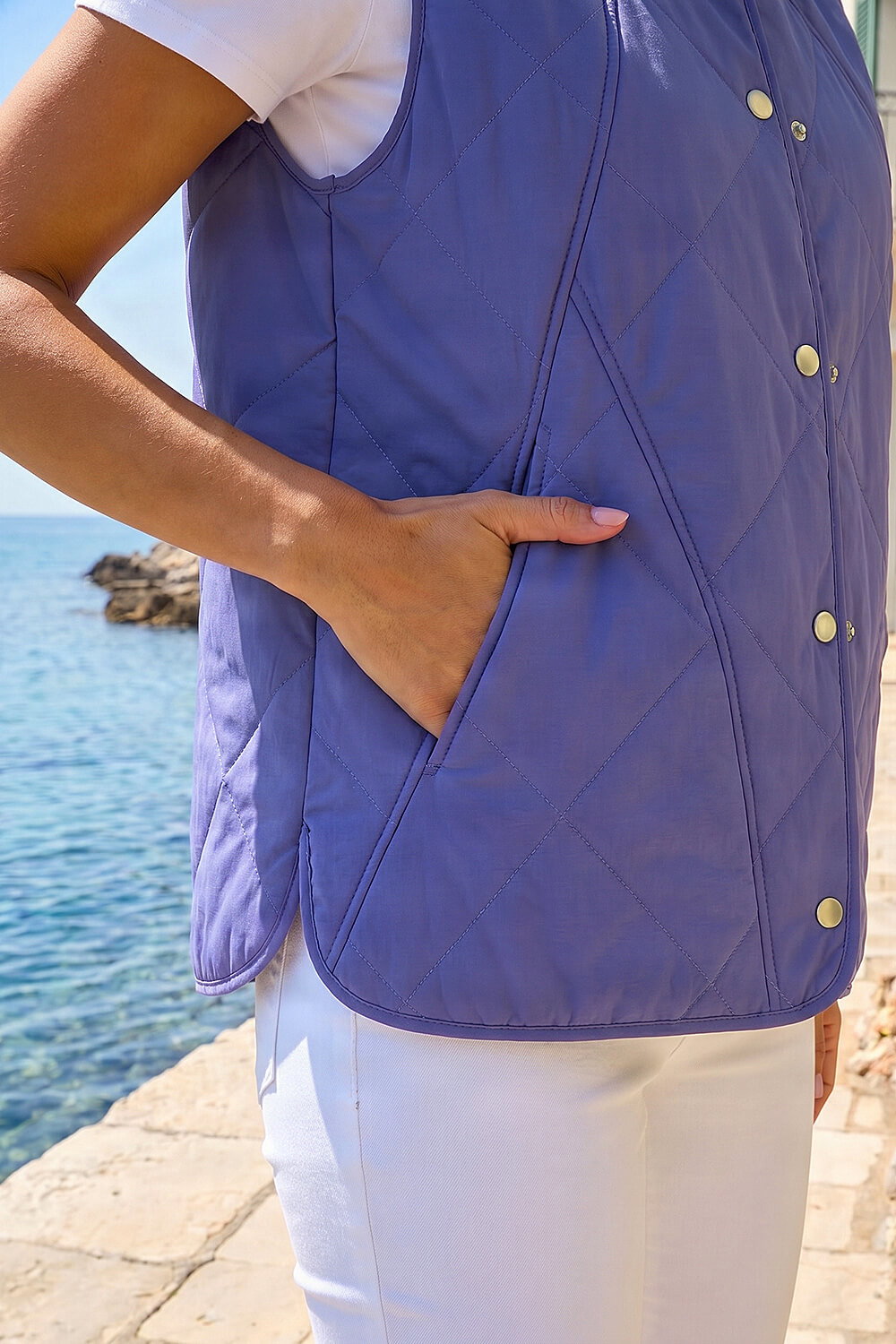 Lavender Diamond Quilted Funnel Neck Gilet , Image 5 of 4
