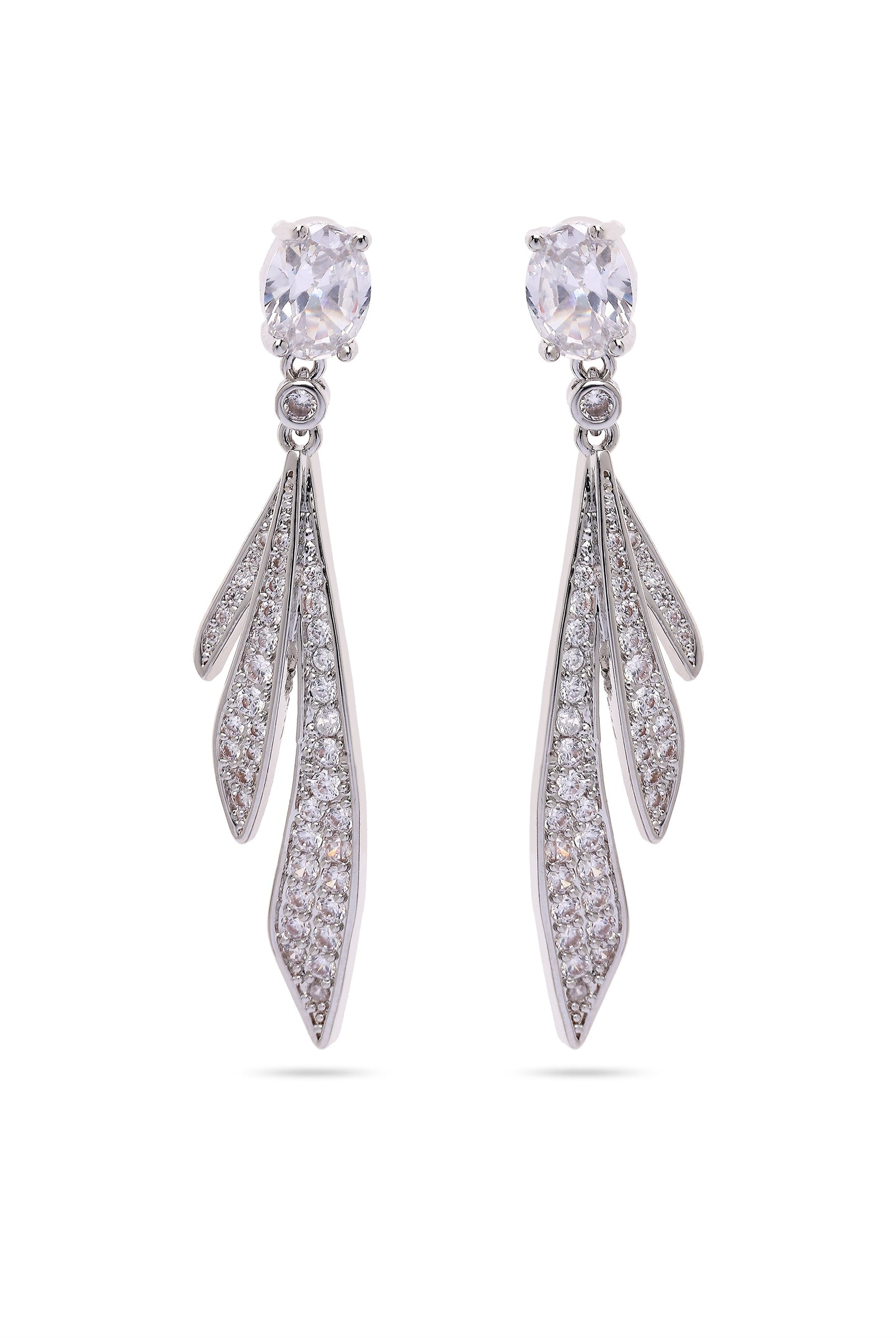 Metallic Silver Colored Feather Drop Earrings