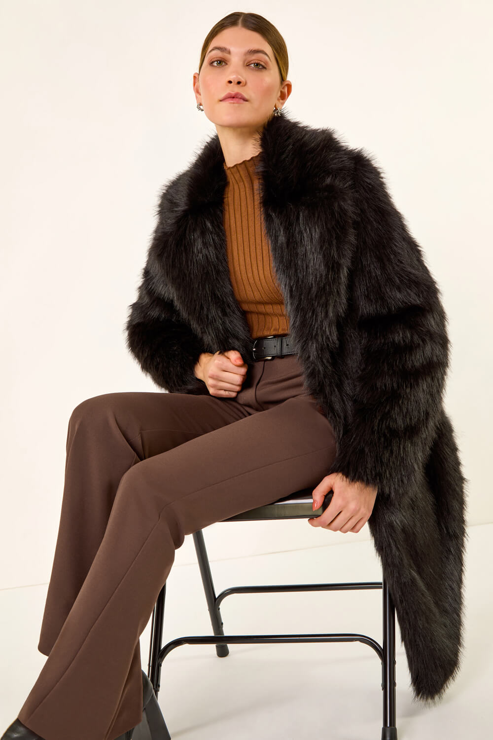 Black Premium Faux Fur Coat, Image 3 of 6