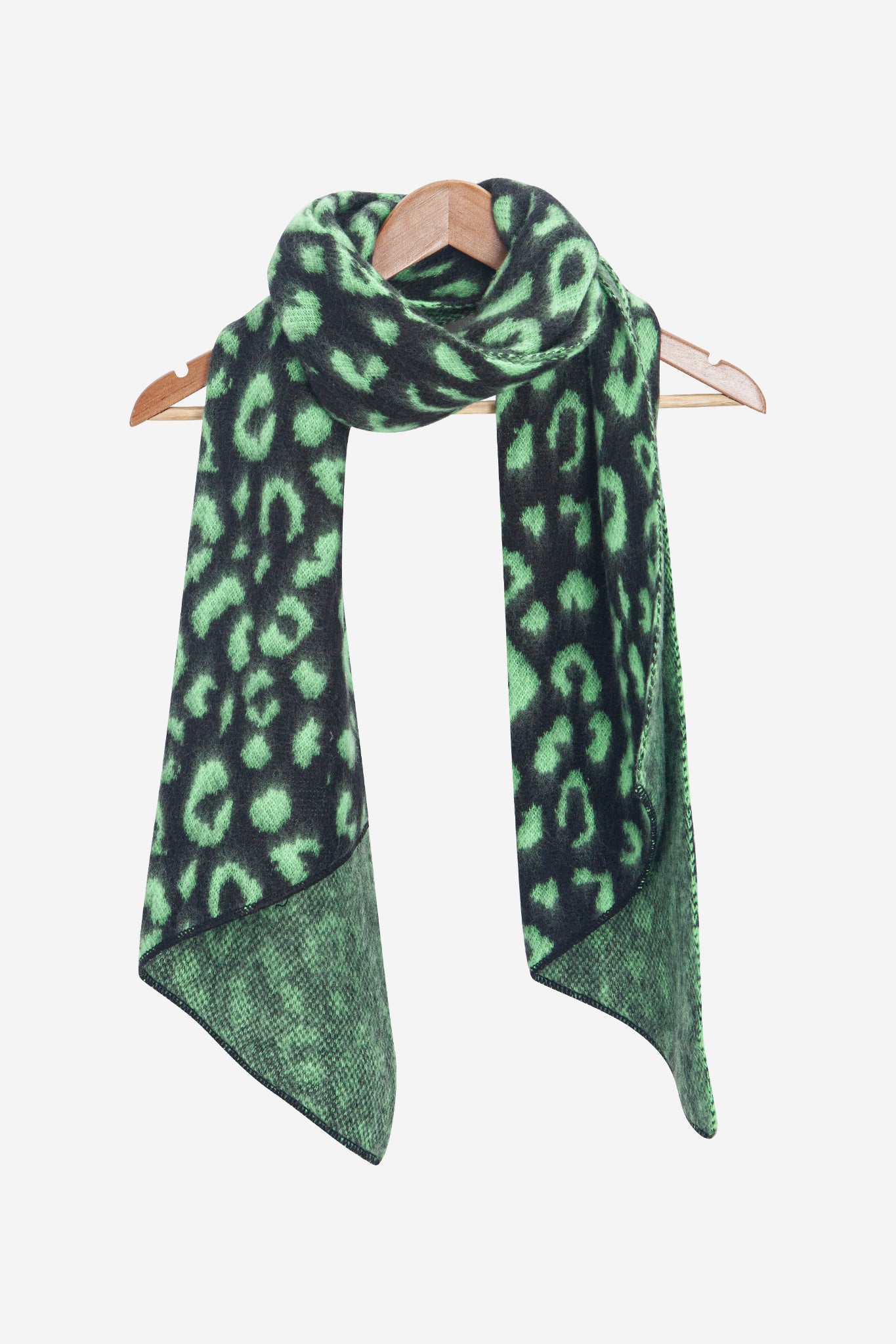 Green Asymmetric Leopard Winter Scarf, Image 3 of 4