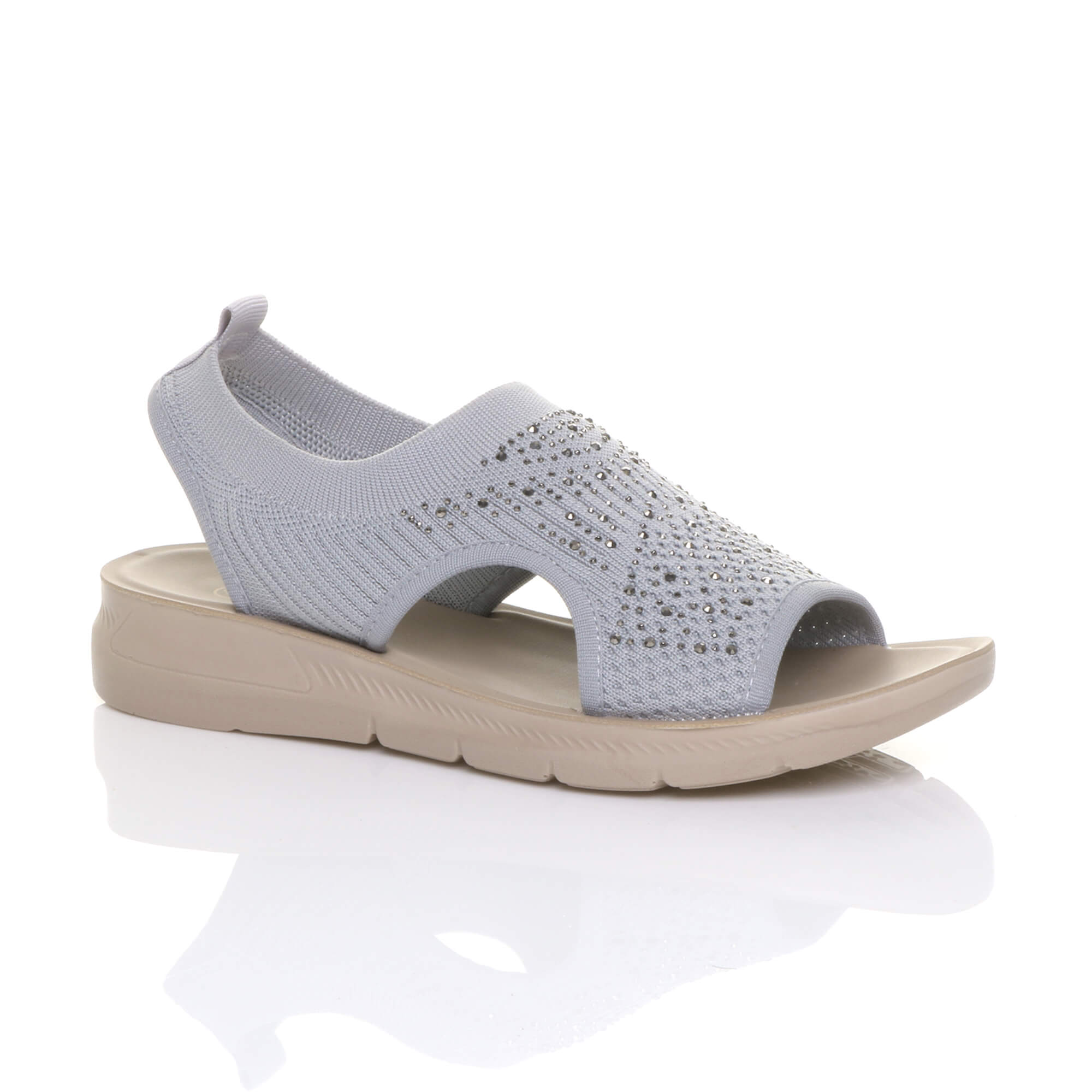 Grey AJVANI Grey Slingback Diamante Summer Holiday Comfort Sandals, Image 1 of 5