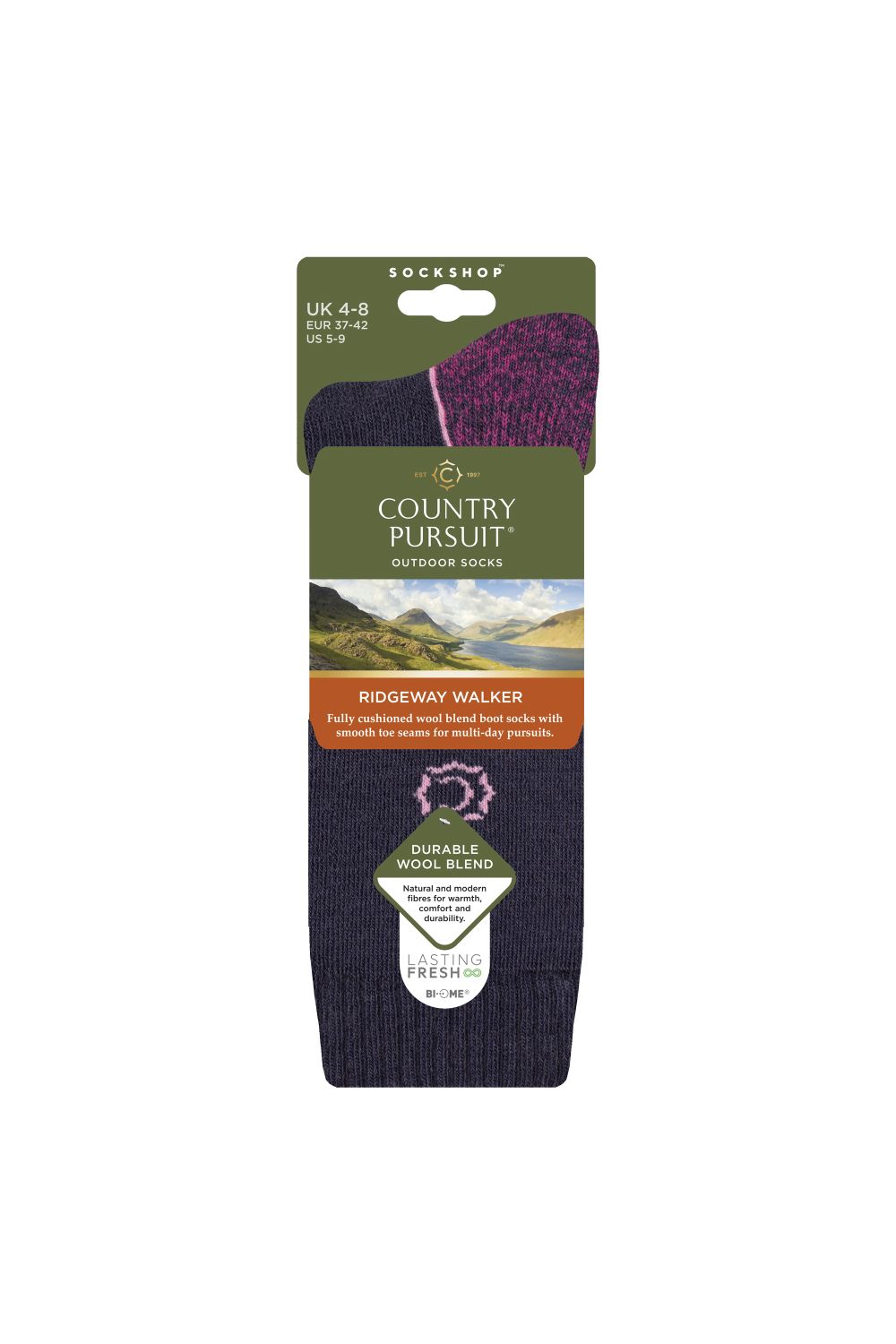 Navy Wool Blend Cushioned Walker Hiking Socks, Image 2 of 3