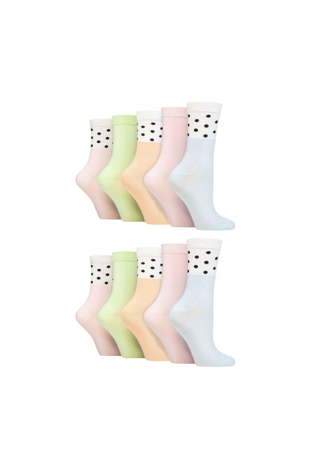 Pink 10 Pairs Bamboo Crew Socks with Patterns, Image 1 of 3