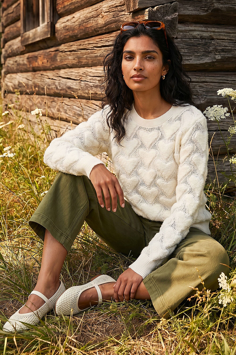 Ivory Heart Detail Knit Jumper, Image 3 of 4