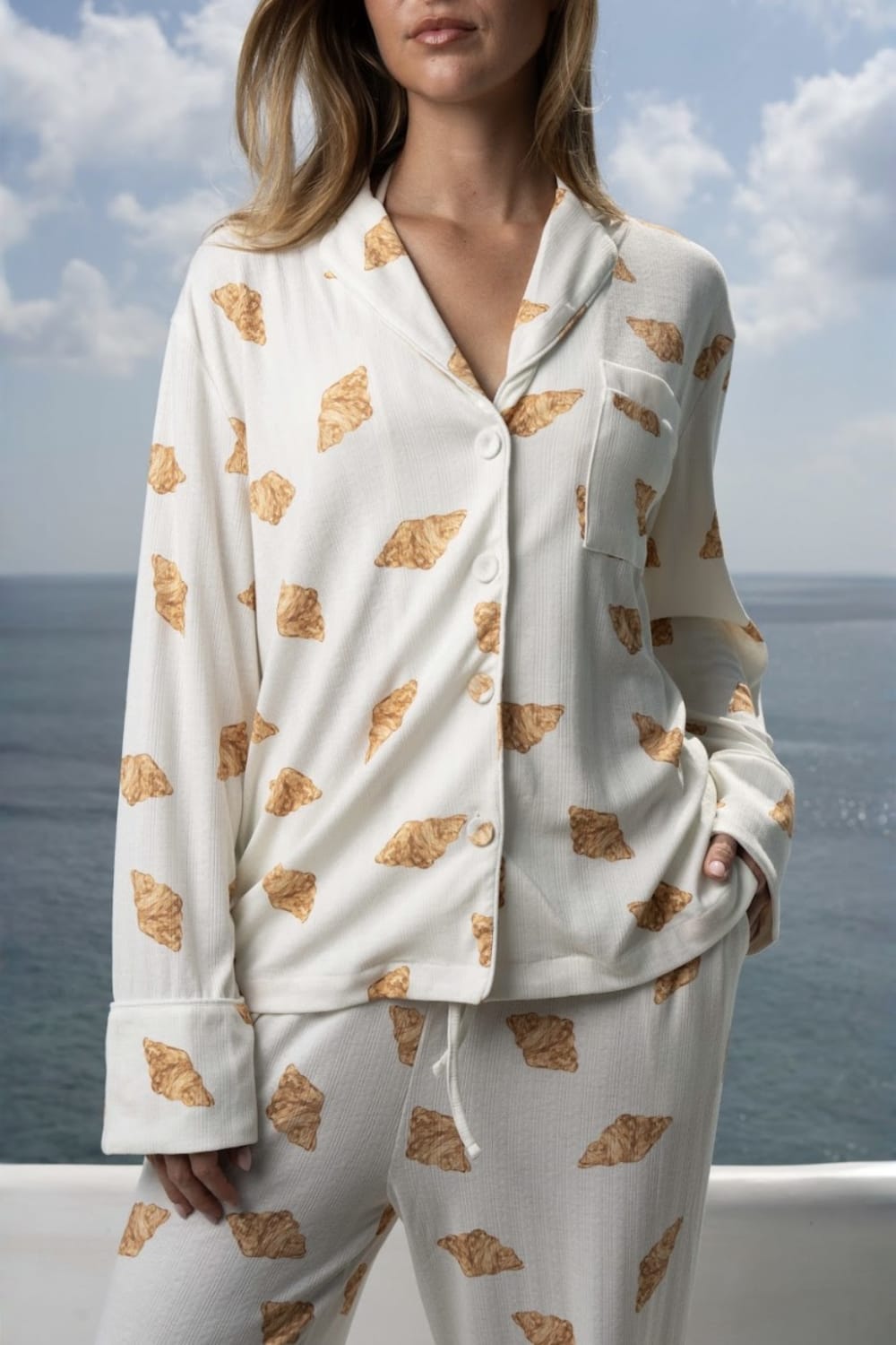 Biscuit Croissant Pointelle Pyjama Trouser Set, Image 6 of 6