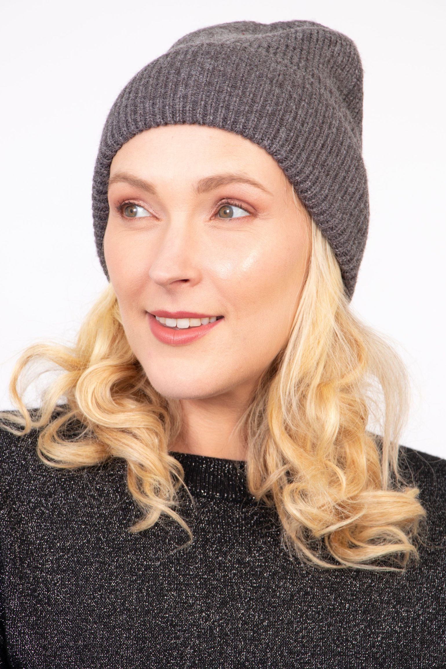 Dark Grey Plain Winter Beanie Hat, Image 1 of 2
