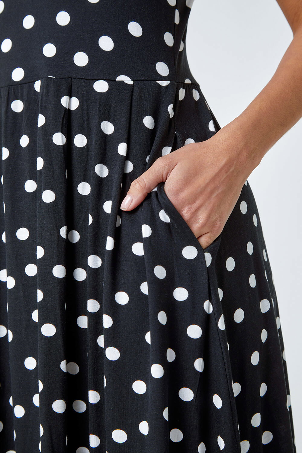 Black Sleeveless Polka Dot Midi Stretch Dress , Image 6 of 5