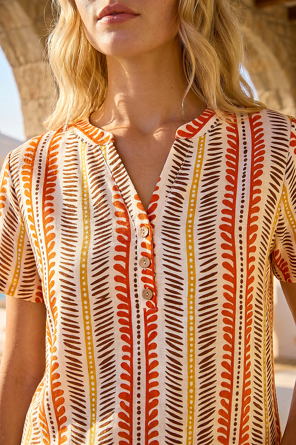 Orange Abstract Stripe Print Tunic Top, Image 5 of 4