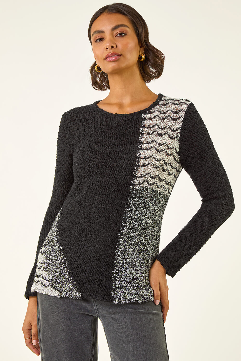 Black Textured Knit Jumper, Image 5 of 5