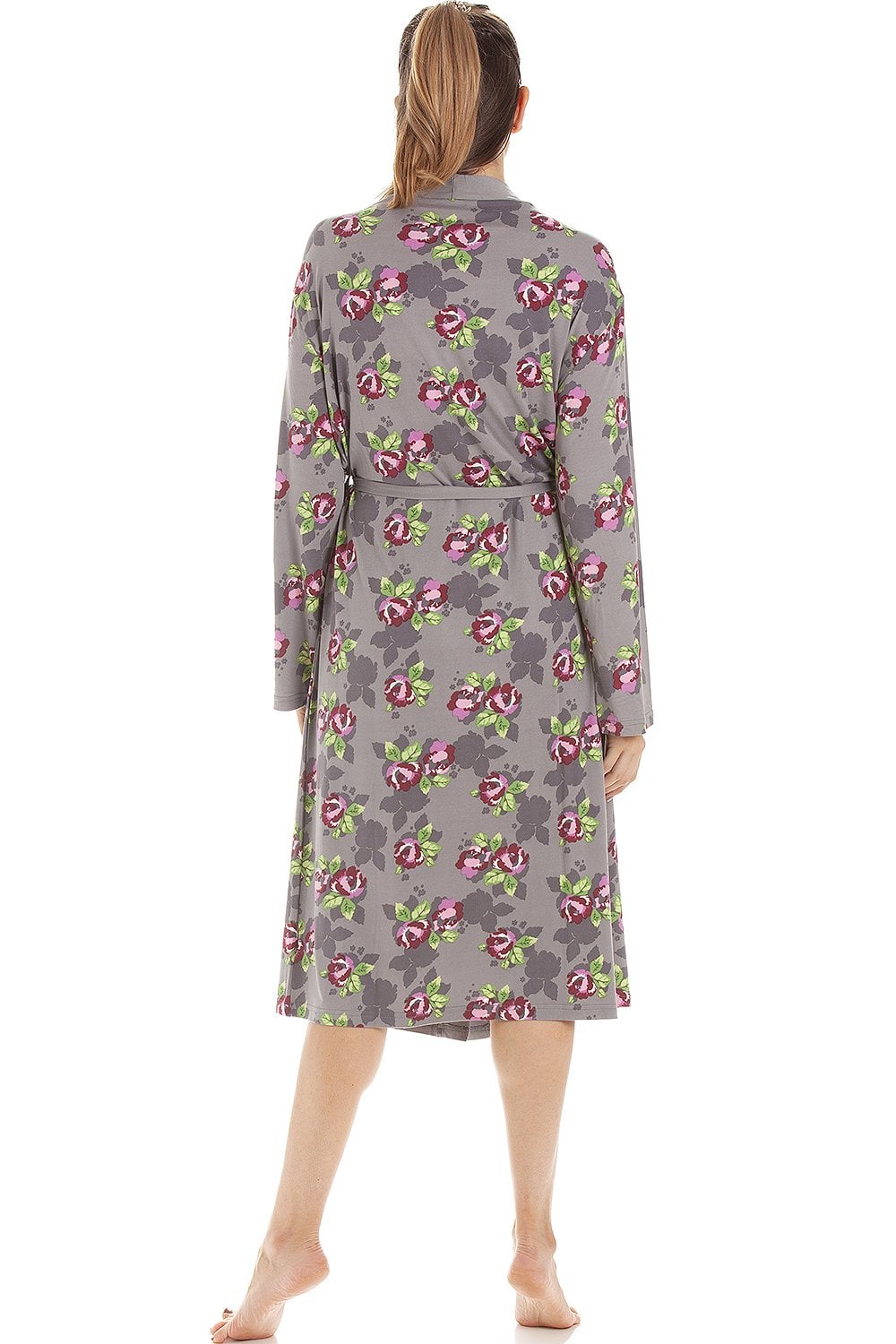 Grey Floral Print Spandex Knee Length Wrap, Image 4 of 5