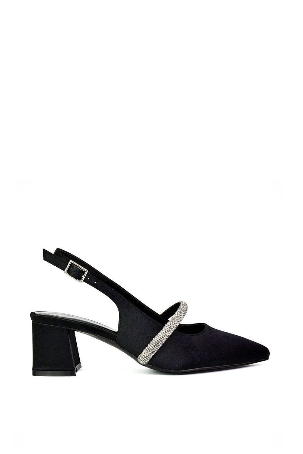 Pink 'Sandie' Sling Back Strappy Pointed Toe Diamante Mid Block Heels