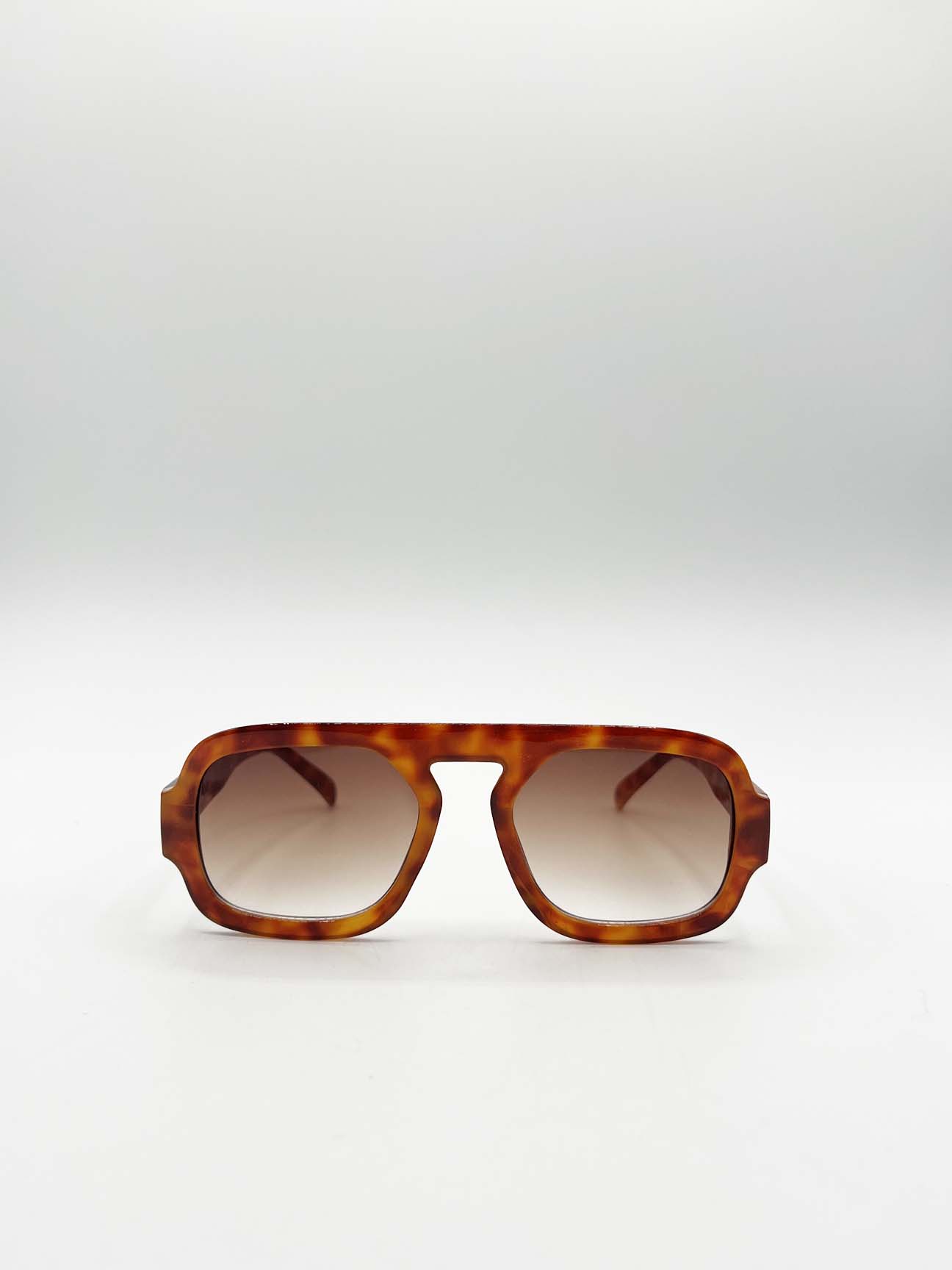 Brown SVNX Brown Retro Navigator Sunglasses, Image 2 of 7