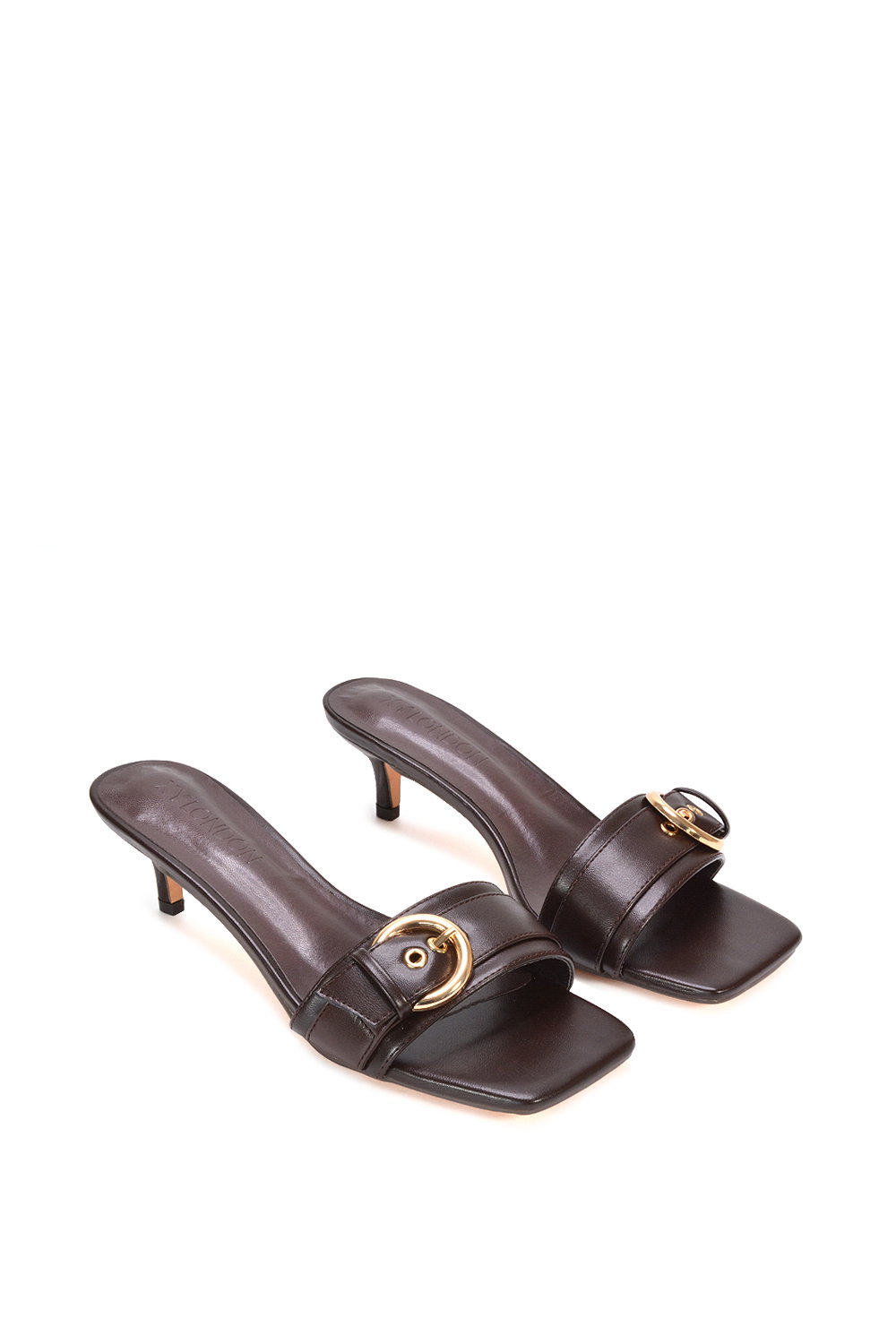 Black ‘Addison’ Kitten Heel Slip On Mule Sandals With Buckle Detail