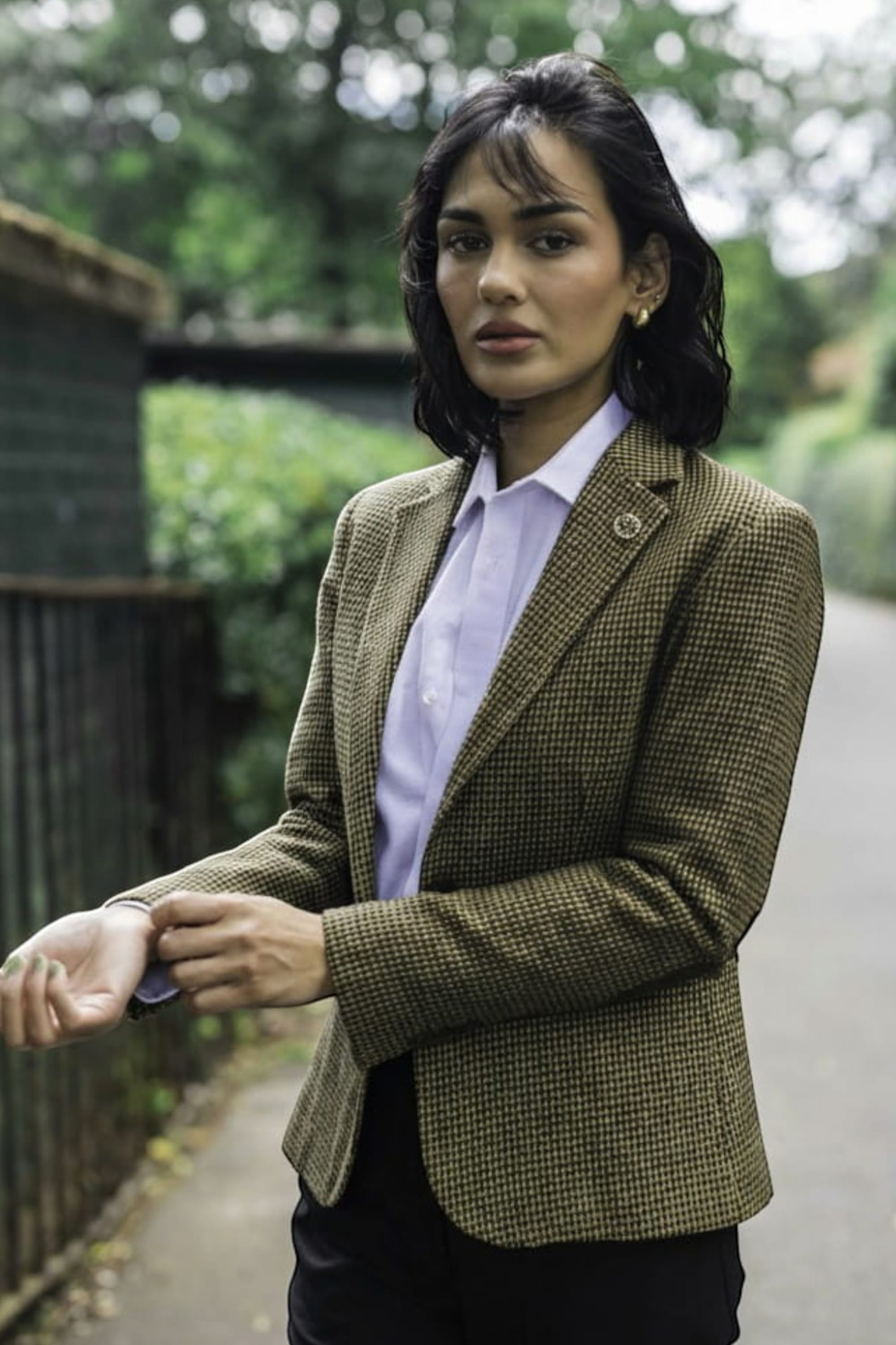 Brown Womens Tailored Brown Wool Blend Tweed Blazer, Image 2 of 6