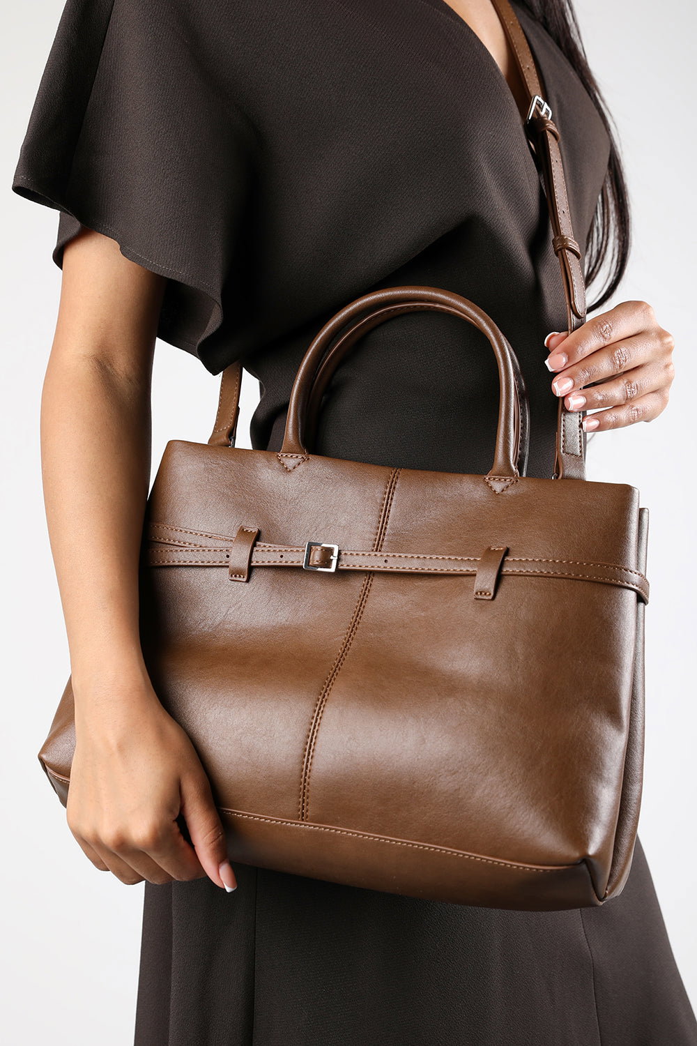 Tan Where's That From Tan Flores Luxury Structured Leather Tote Bag, Image 2 of 8