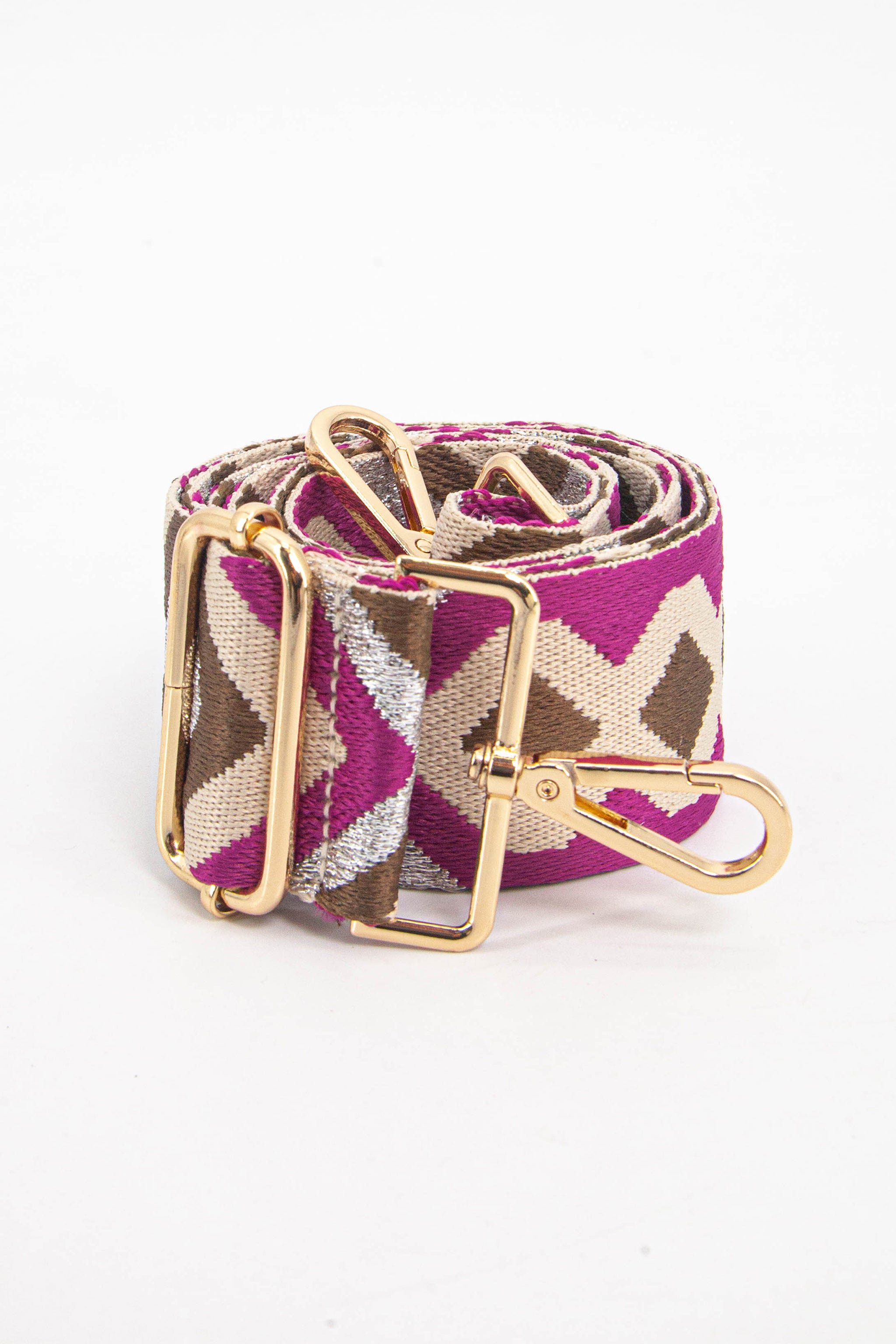 Taupe Metallic Aztec Woven Bag Strap, Image 3 of 4