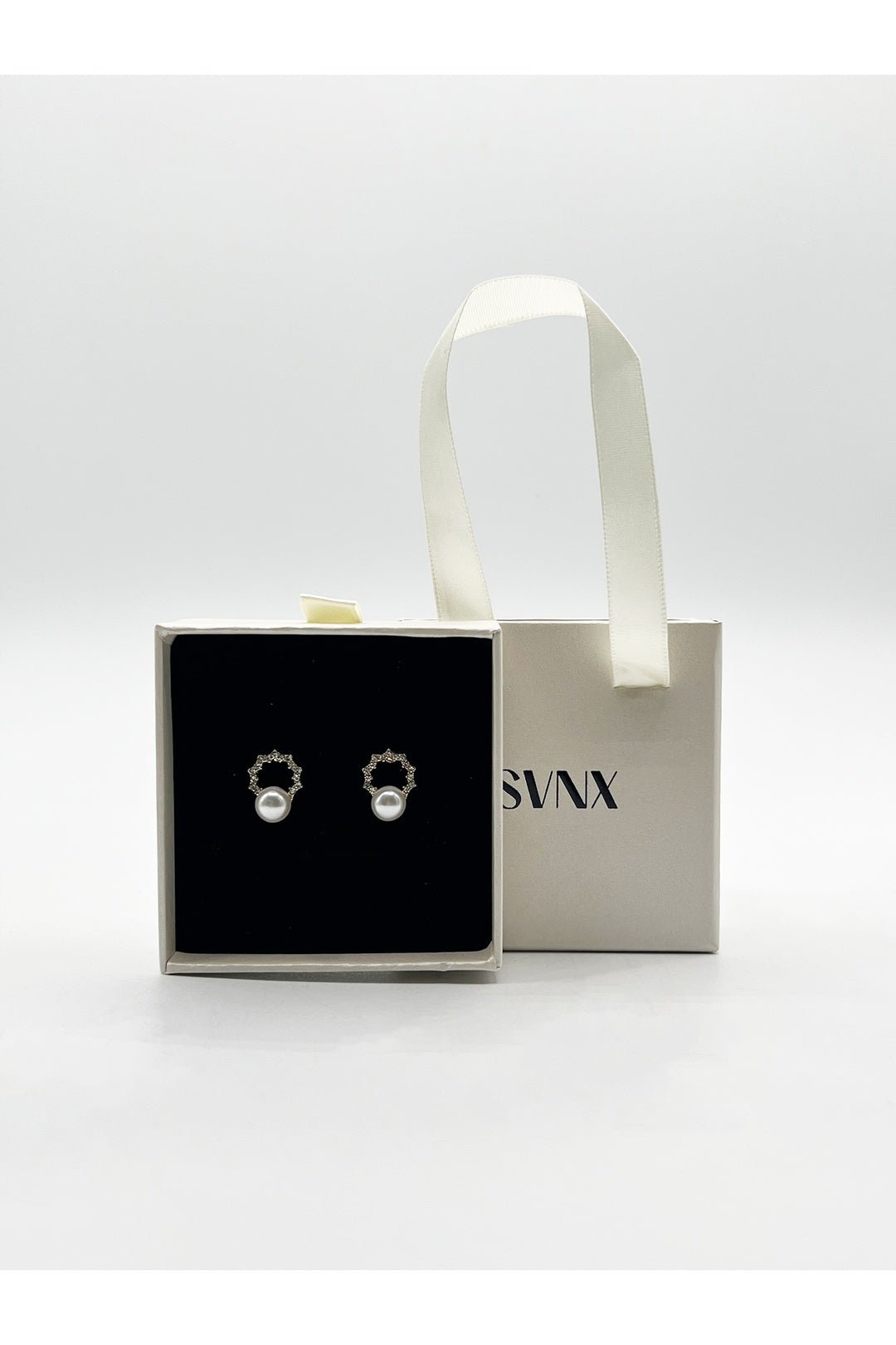 Gold Pearl Stud Earrings on Diamante Wreath, Image 1 of 5