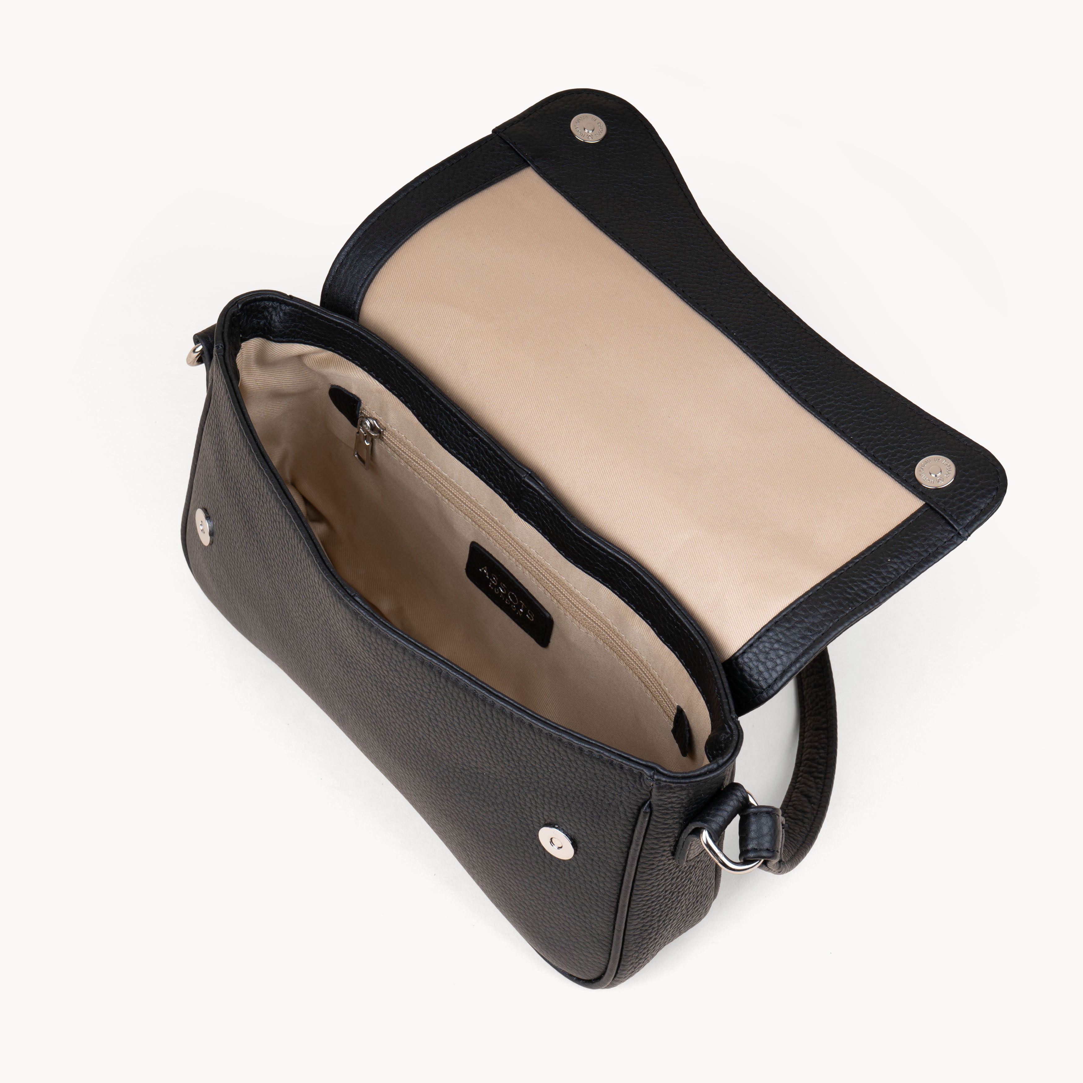 Black Assots London Black 'BEVERLY' Pebble Grain Real Leather Shoulder Bag, Image 3 of 4