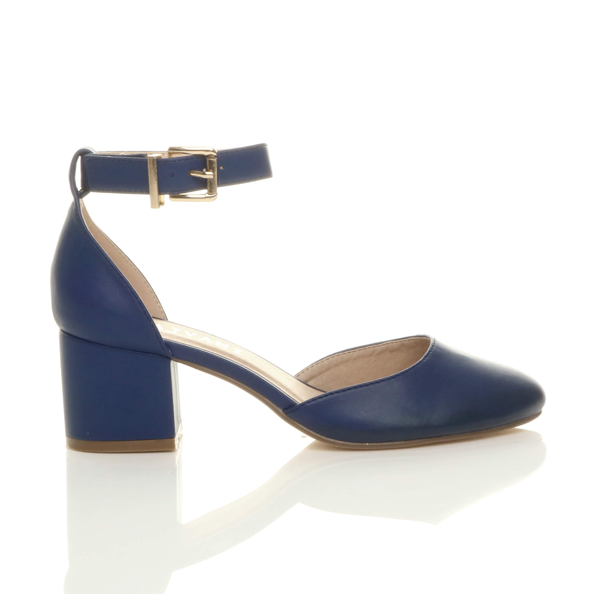 Navy Blue AJVANI Navy Blue Mid Block Heel Ankle Strap 2 Part Heels, Image 2 of 6