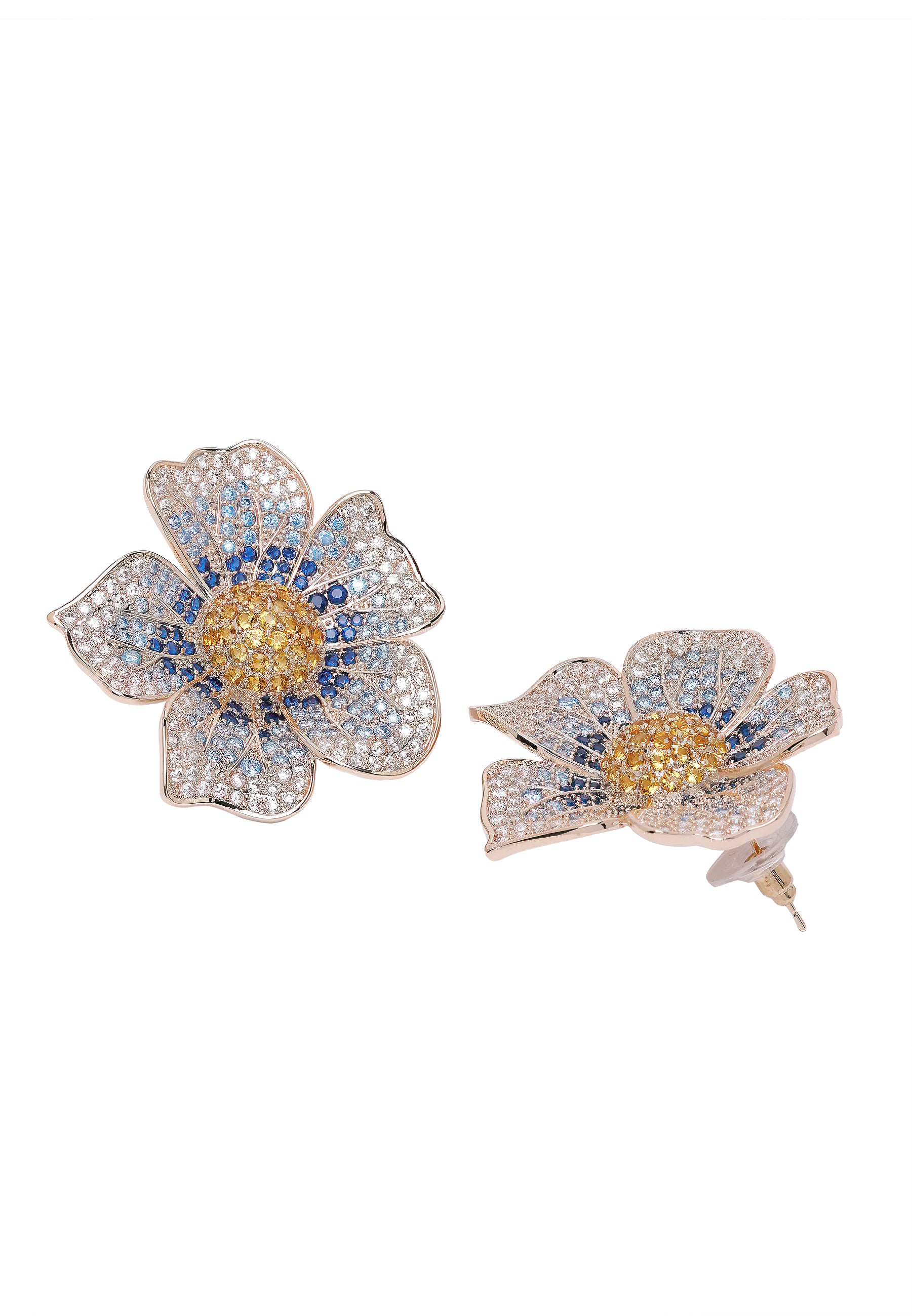 Blue Diva Floral Stud Earrings, Image 3 of 5