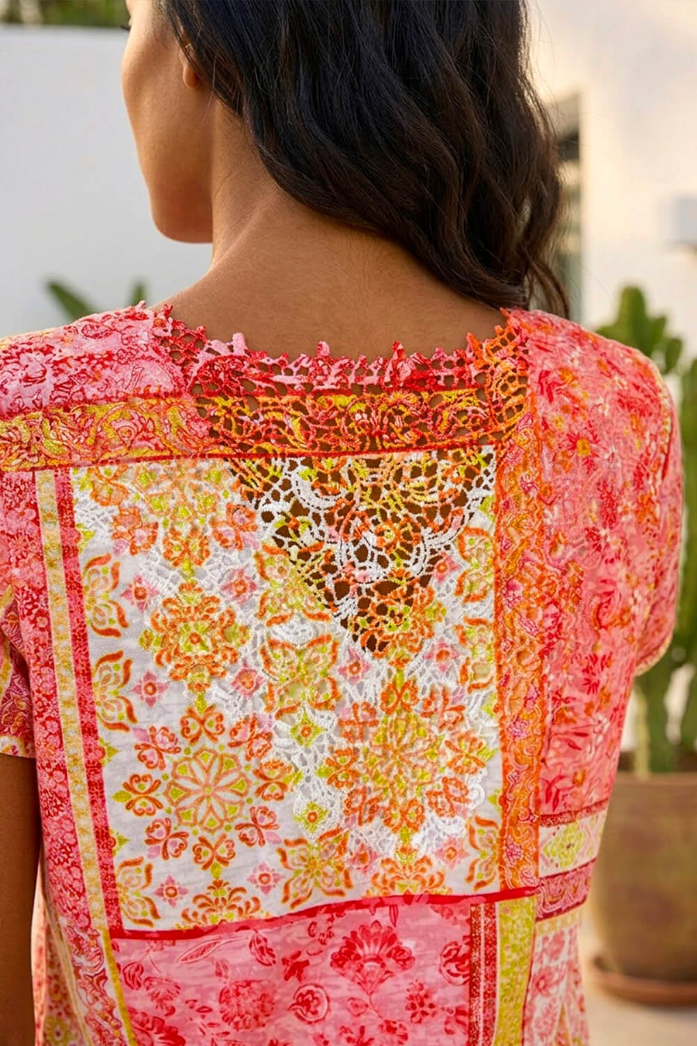 Pink Contrast Print Stretch Top, Image 5 of 4