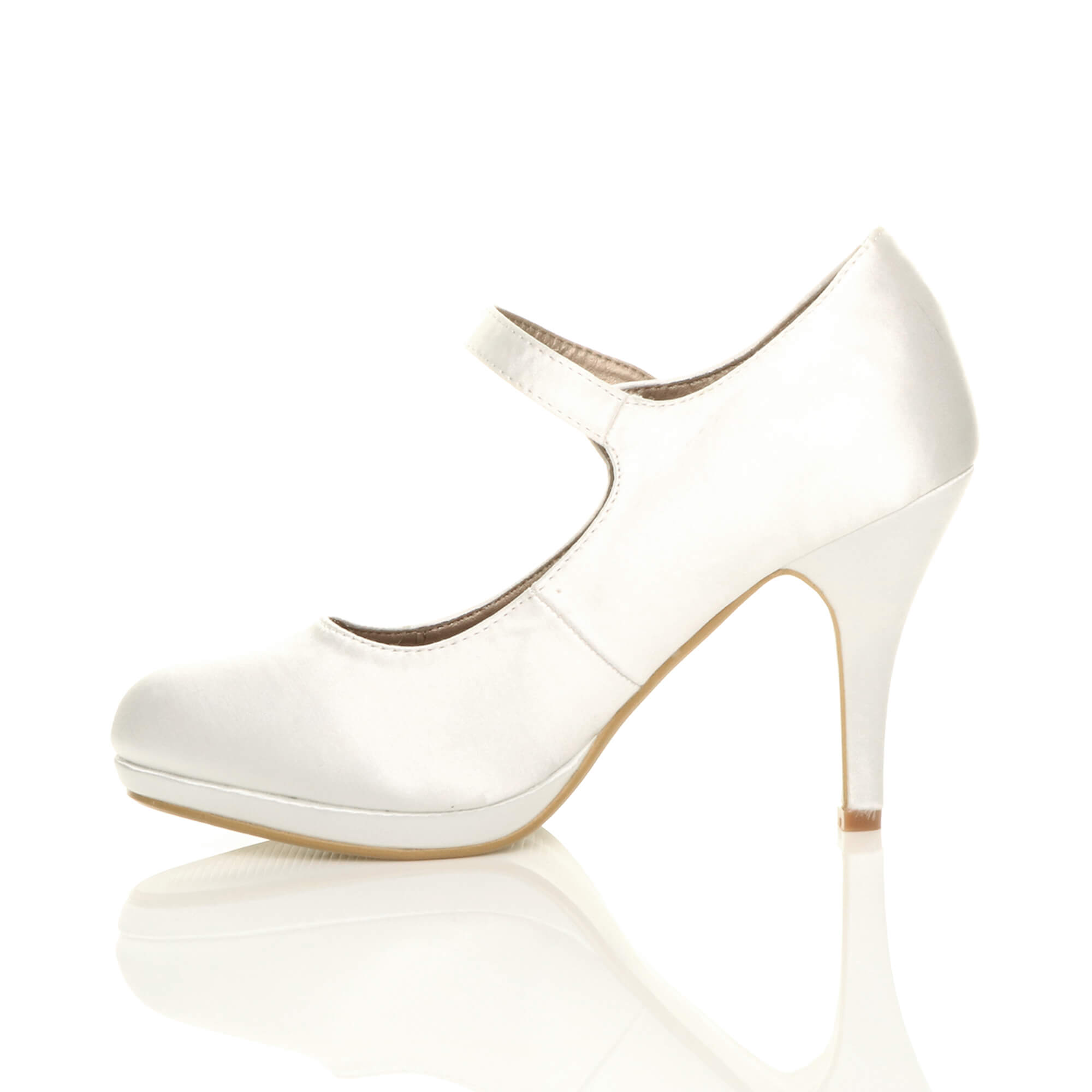 White AJVANI White High Heel Mary Jane Court Shoes, Image 3 of 5