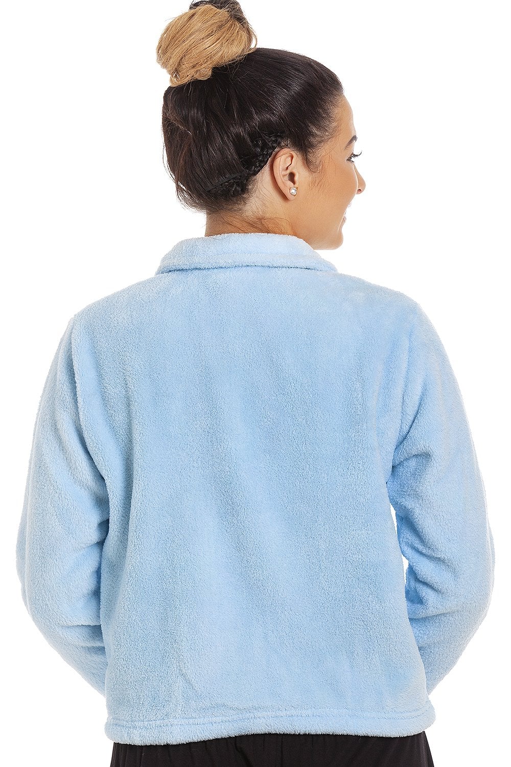 Blue Soft Fleece Bed Jacket With Floral Motif, Image 2 of 4